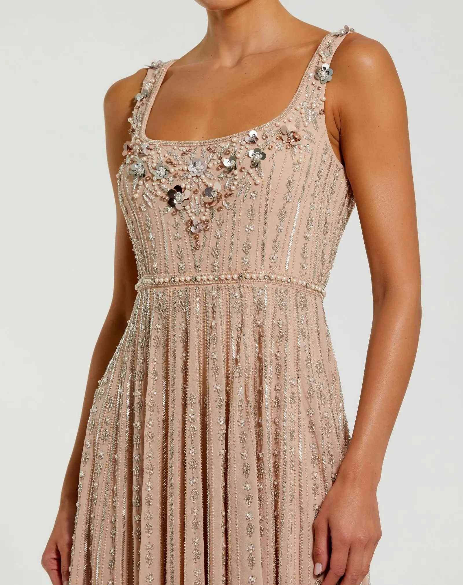 Pink Sleeveless Scoop Neck Embellished Midi Dress - Image 2