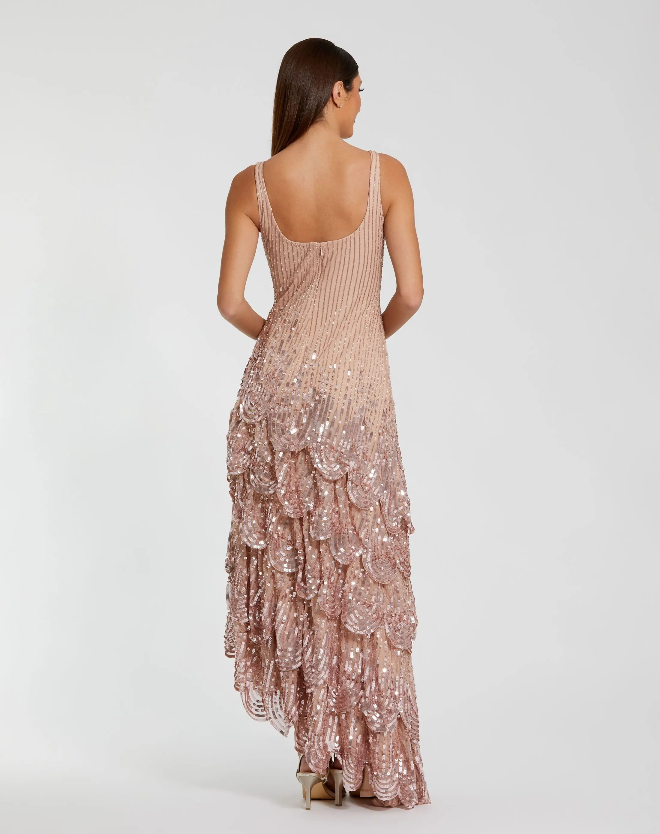 Pink Asymmetrical Scallop Hem Embellished Dress - Image 3