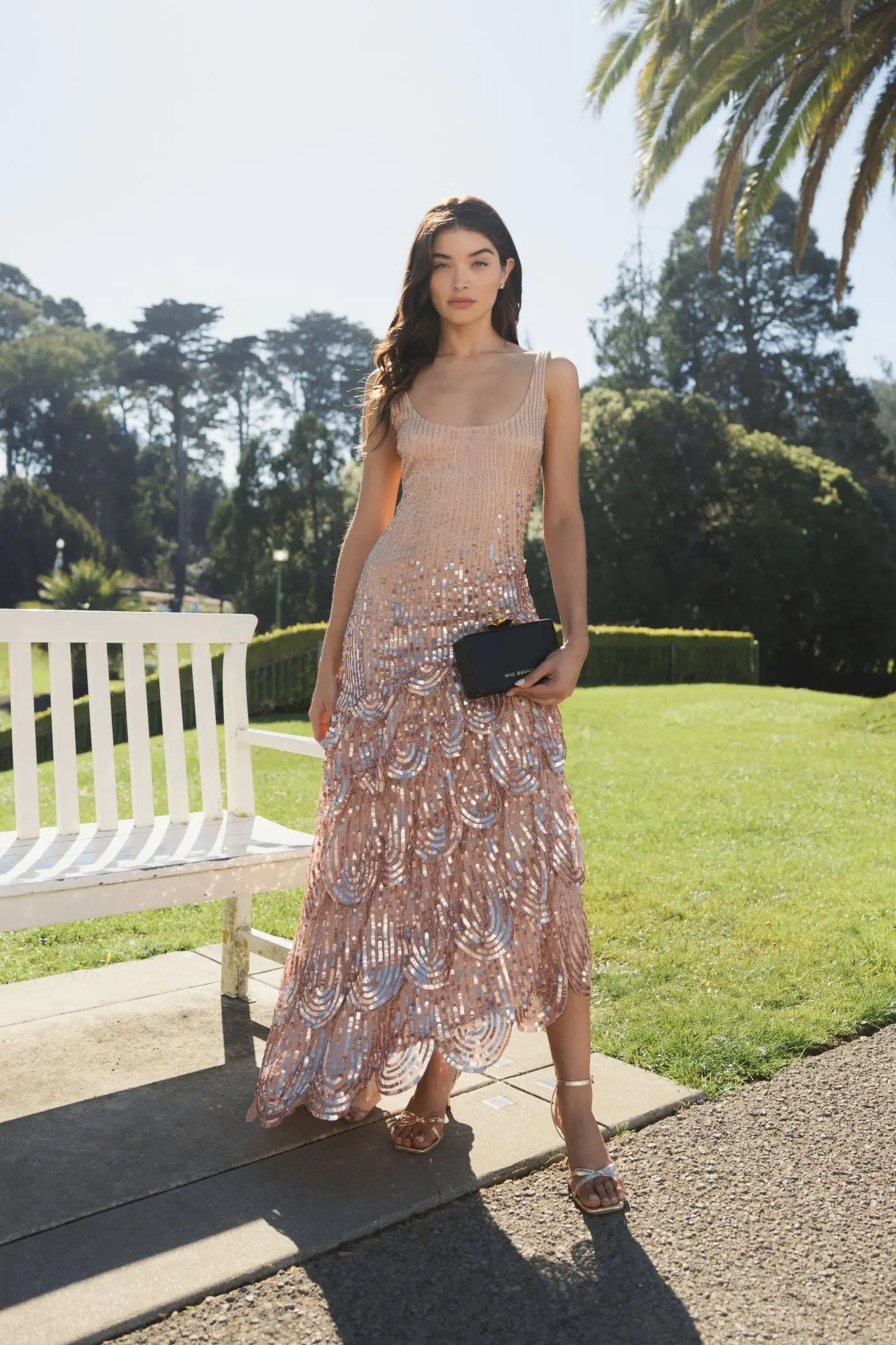 Pink Asymmetrical Scallop Hem Embellished Dress - Image 4