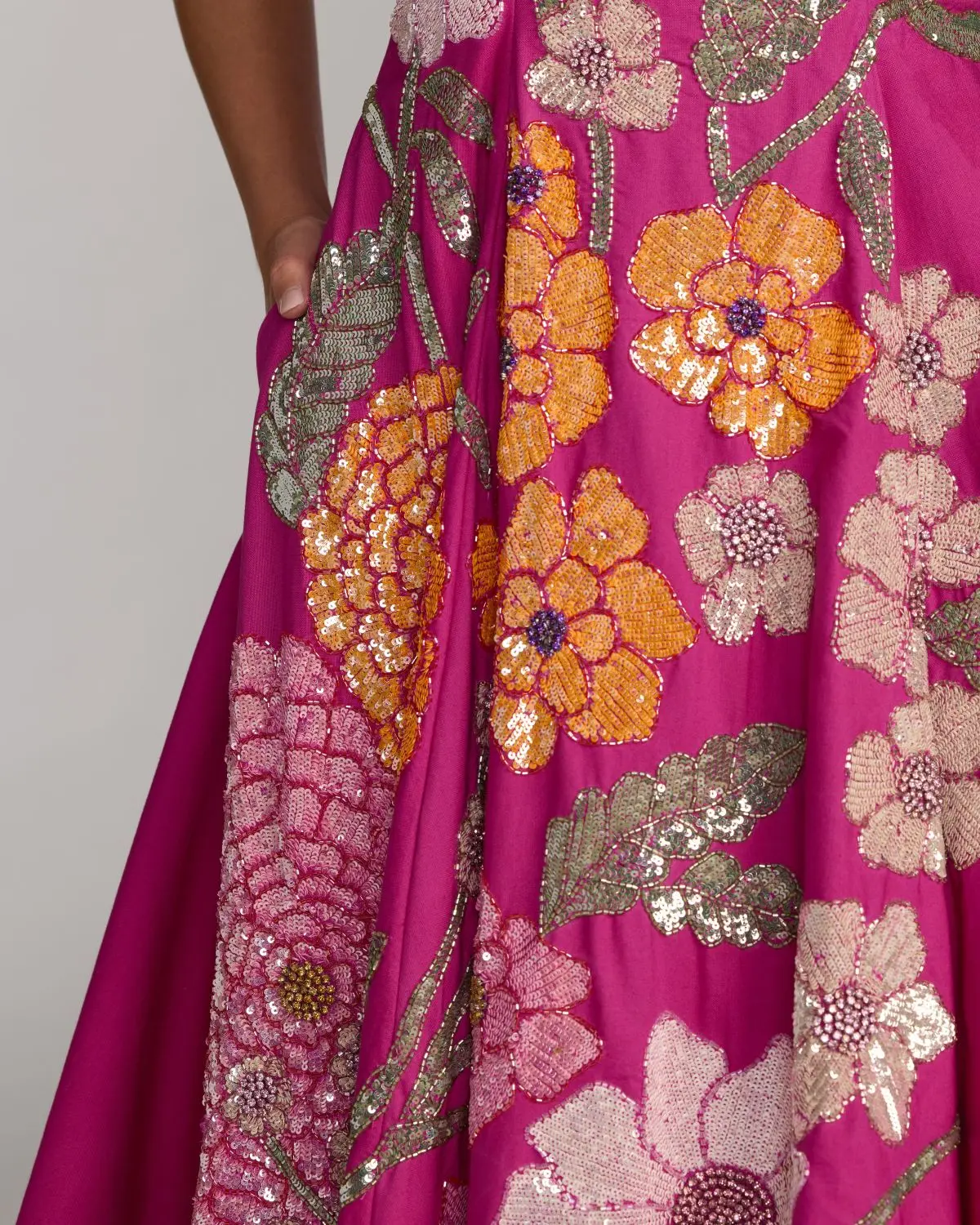 Hot Pink Strapless Floral Embellished Midi Dress - Image 2