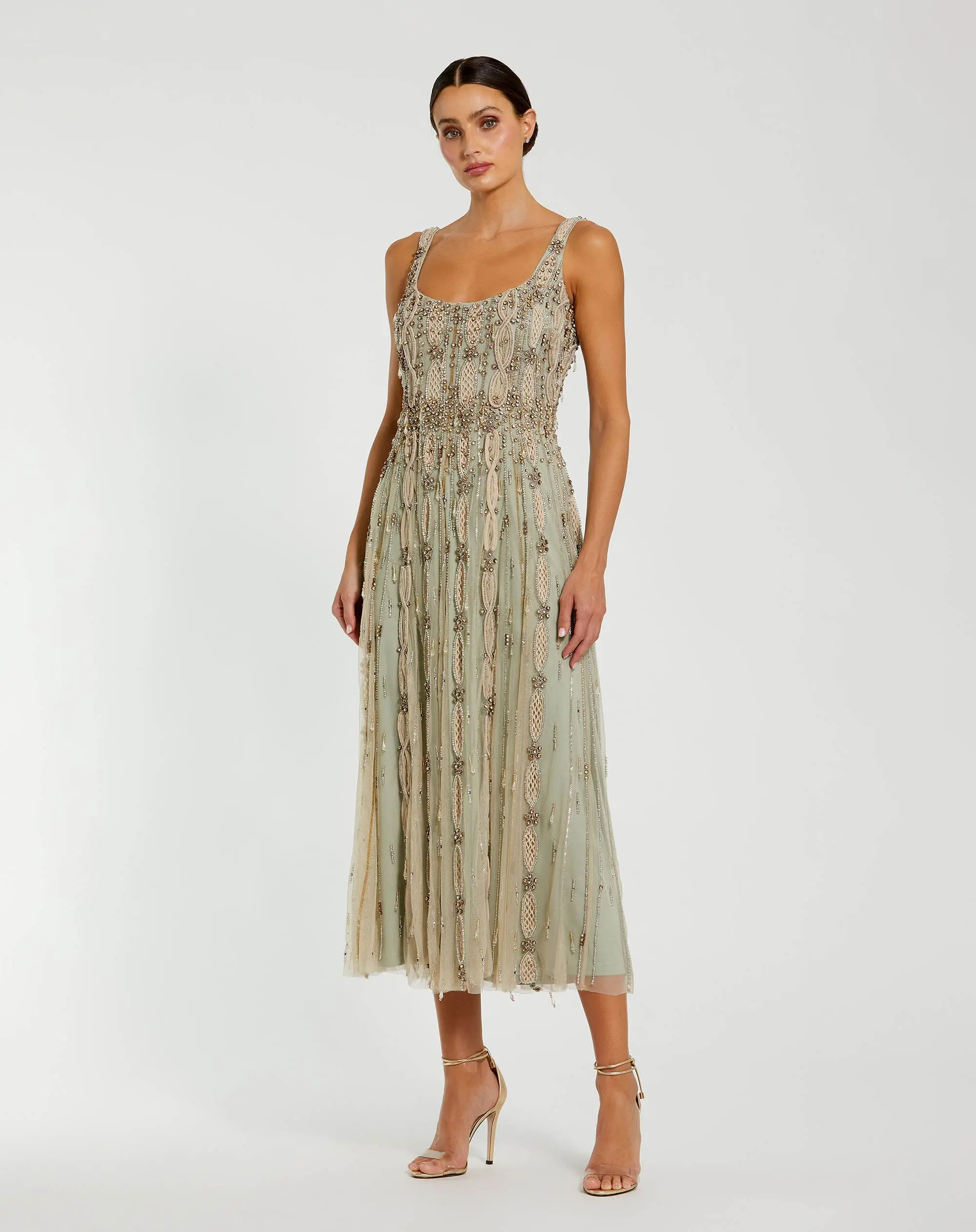Petite Green Sleeveless Scoop Neck Embellished Midi Dress - Image 4