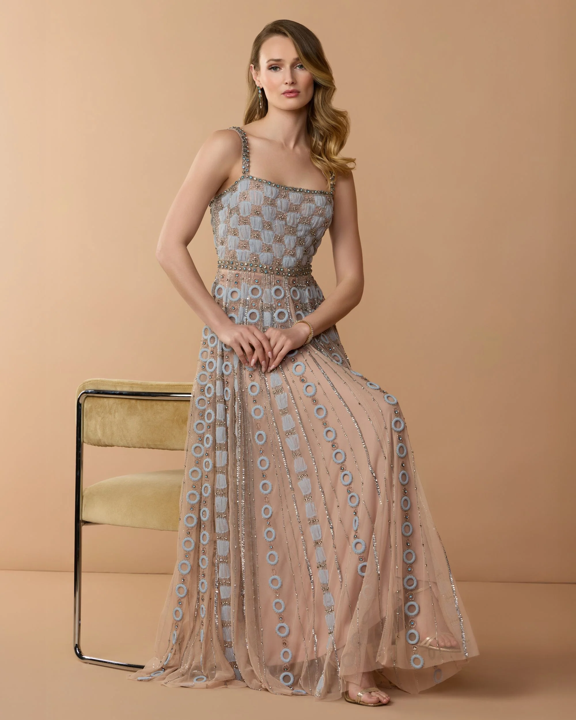 Petite Light Blue Sleeveless Embellished A-line Gown - Image 3