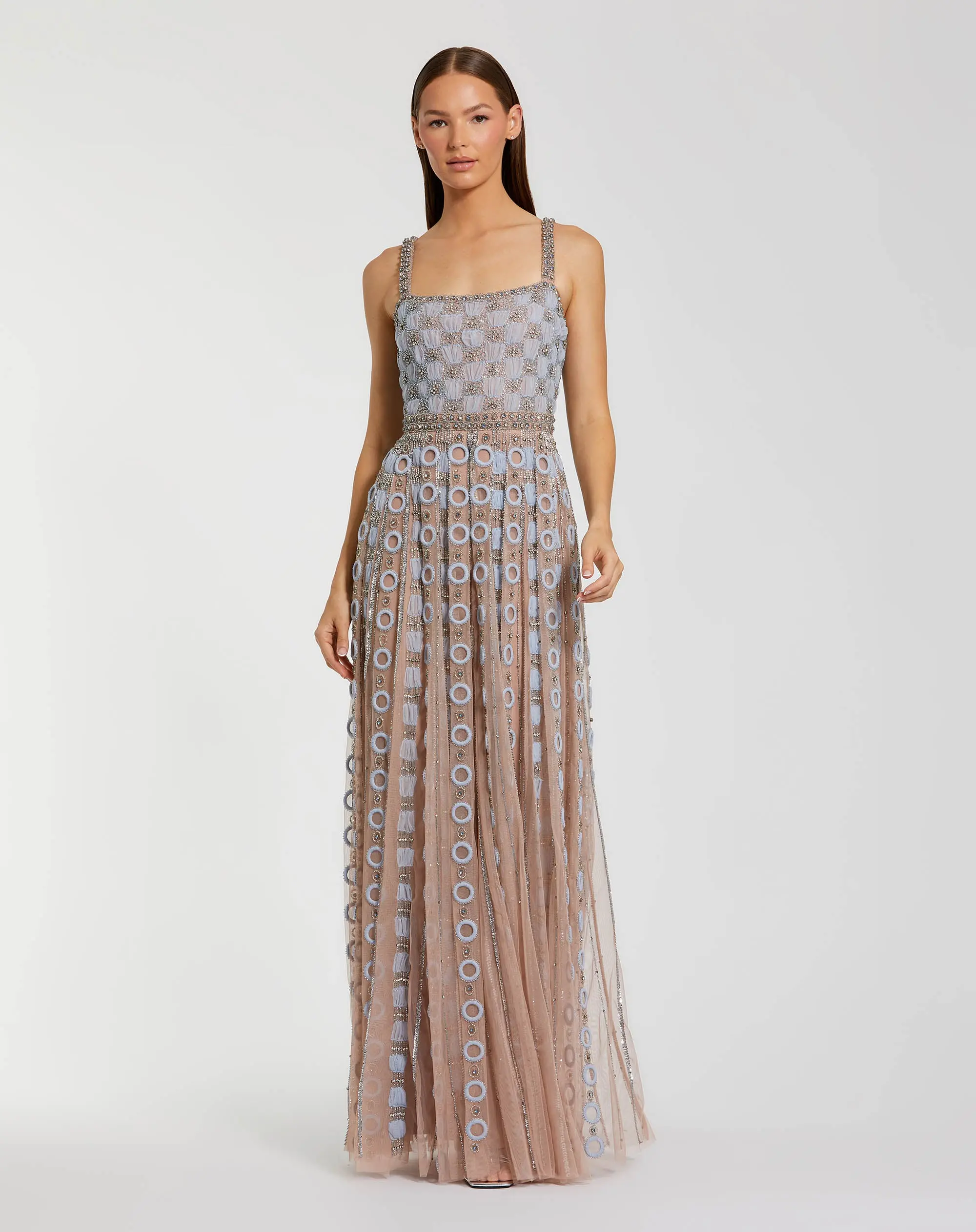 Petite Light Blue Sleeveless Embellished A-line Gown - Image 4
