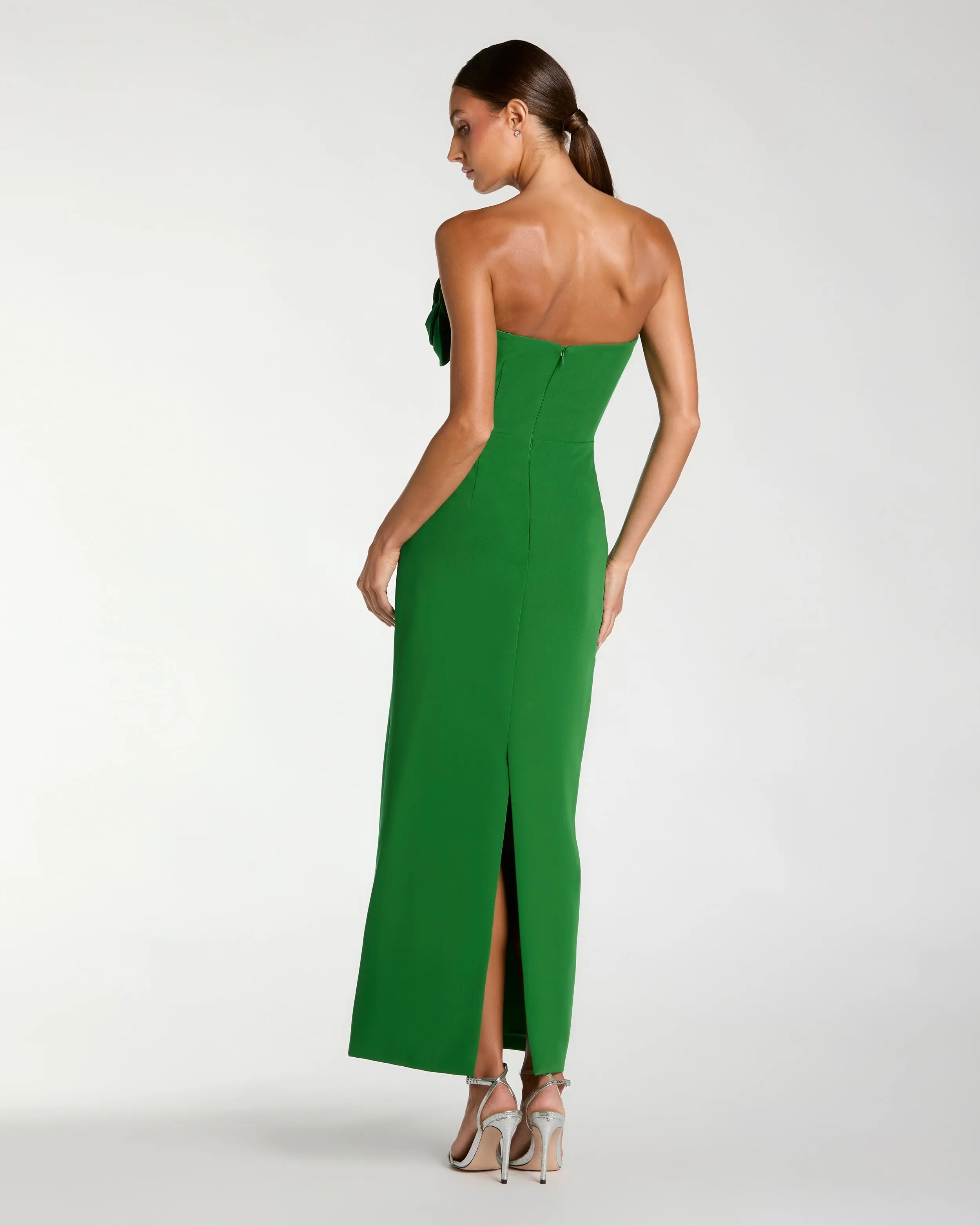 Petite Green Strapless Crepe Dress With 3D Flower Detail - Image 3