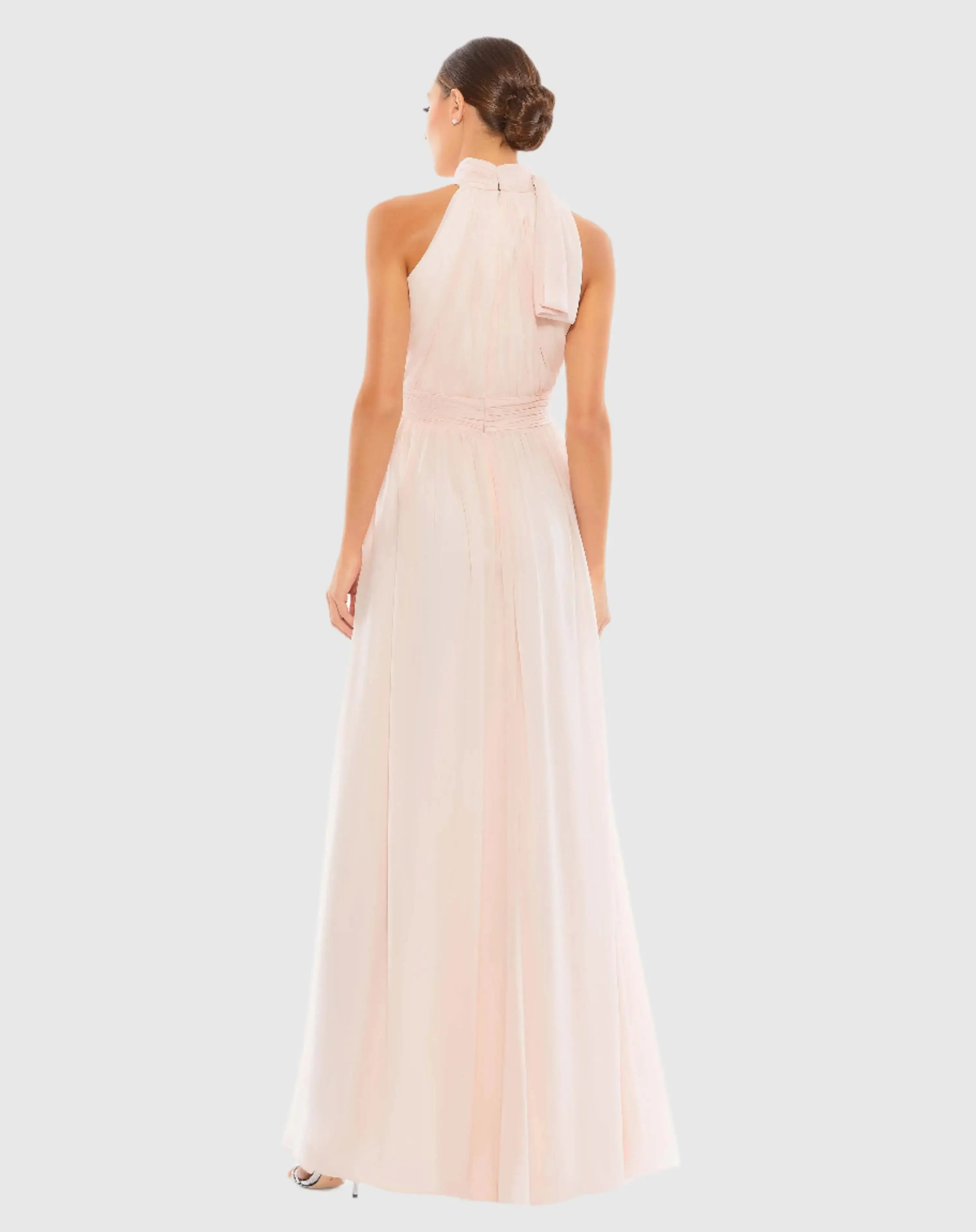 Petite Pink A Line Gown with High Neckline - Image 3