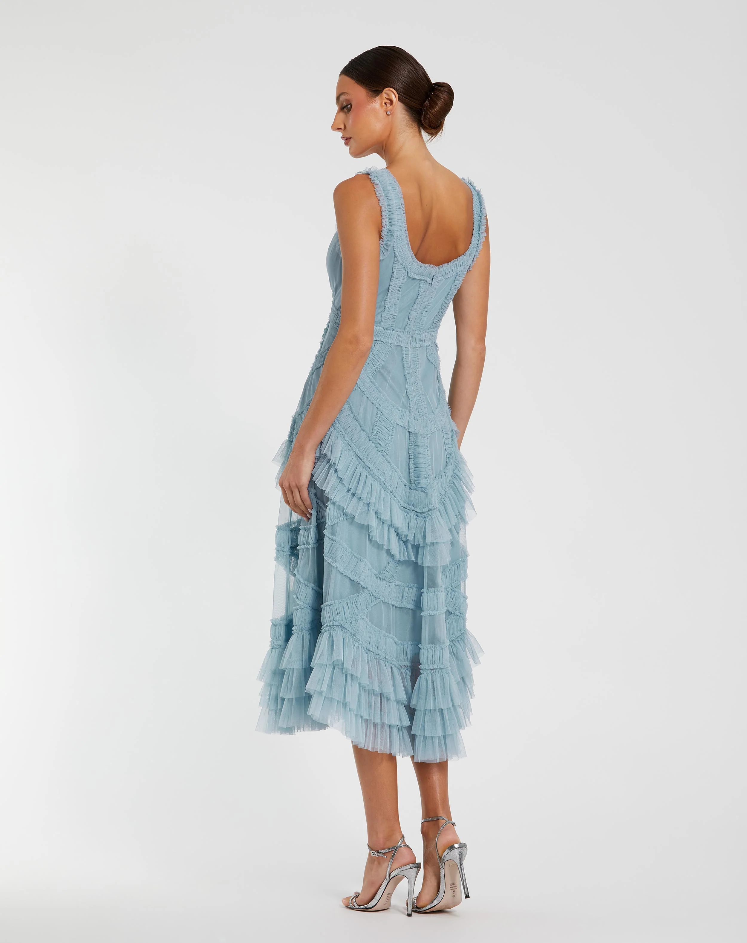 Petite Blue Scoop Neck Sleeveless Micro Ruffle Midi Dress - Image 3