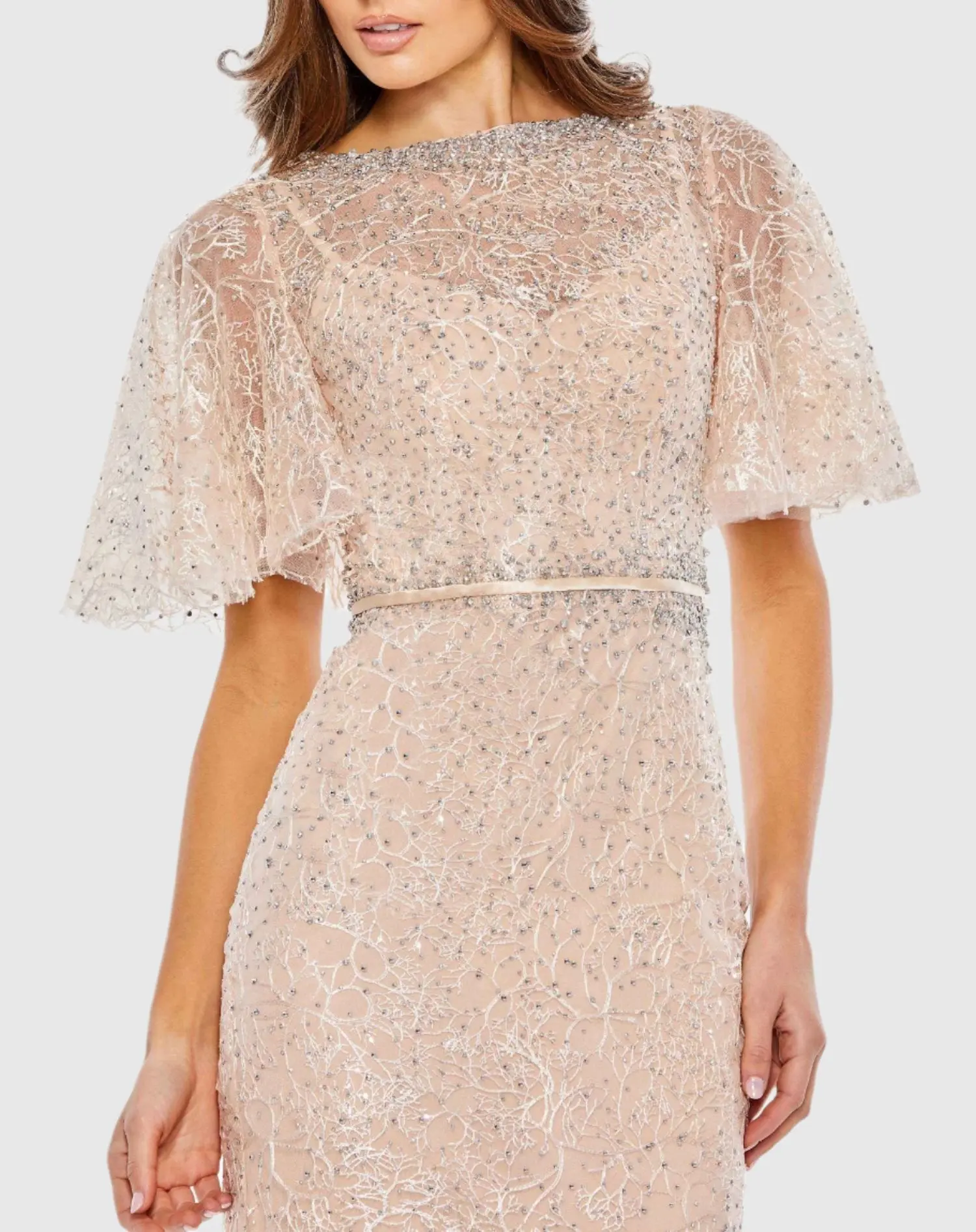 Pink Embellished Neck Butterfly Sleeve Trumpet Gown - FINAL SALE - Image 2