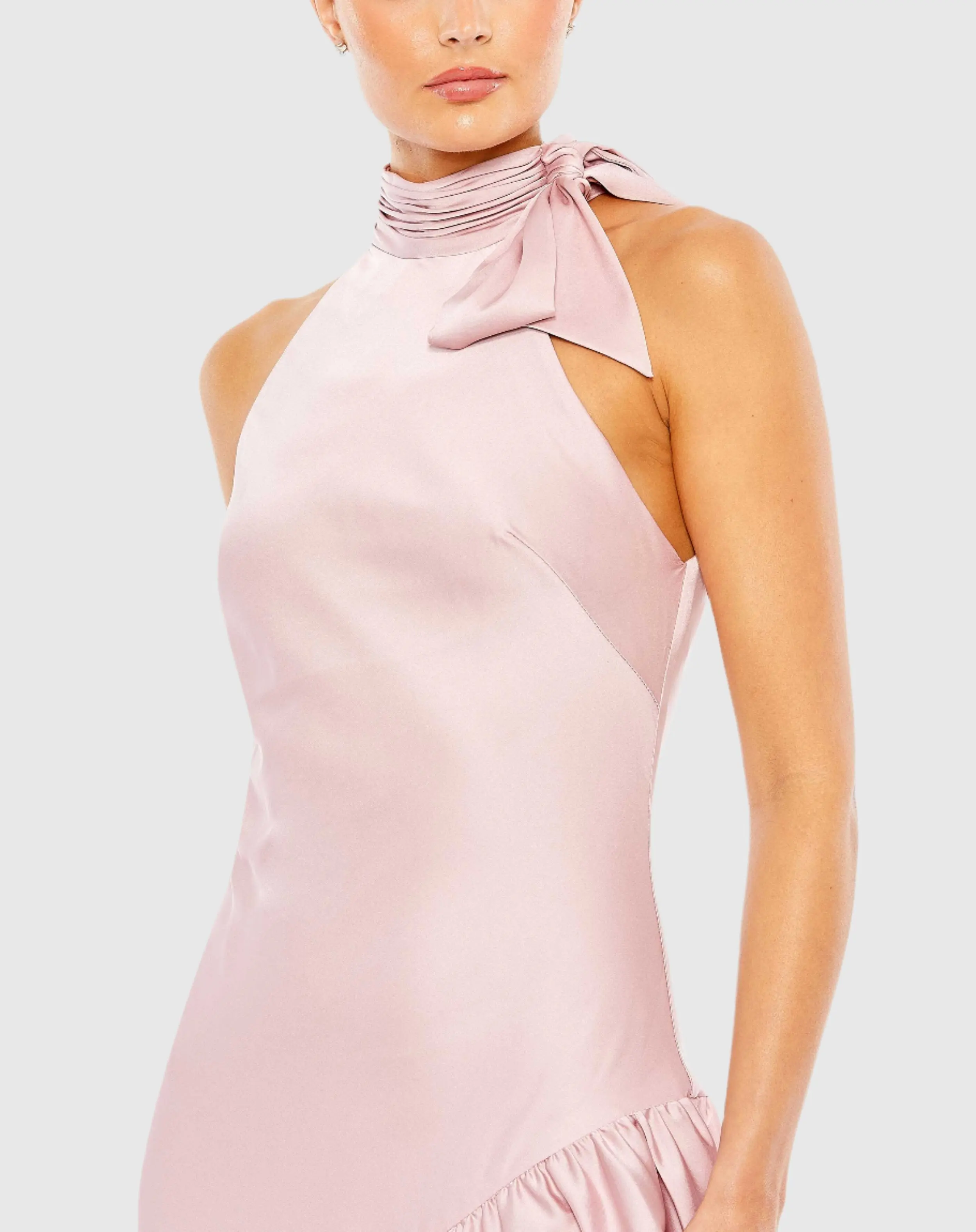 Pink Halter Neck Ruffled Asymmetrical Dress - Image 2