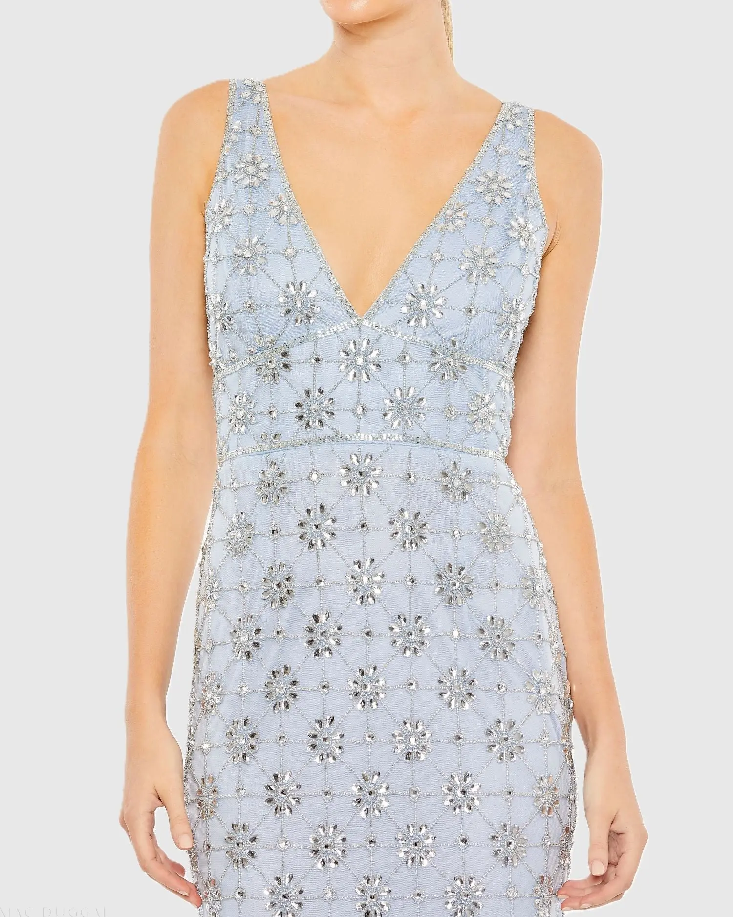 Blue Embellished Sleeveless V Neck Gown - Image 2