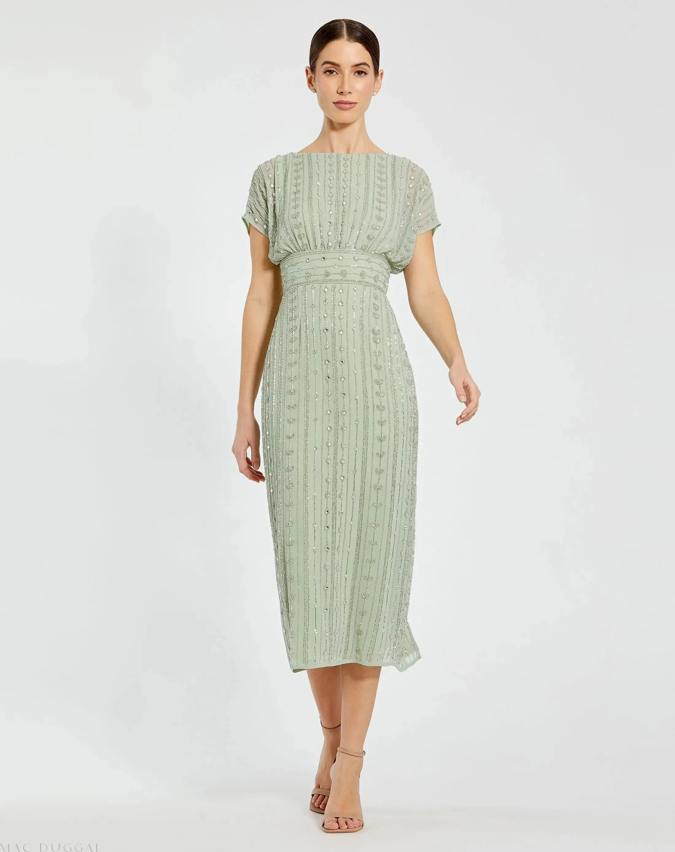 Beaded Cap Sleeve Sheath Dress