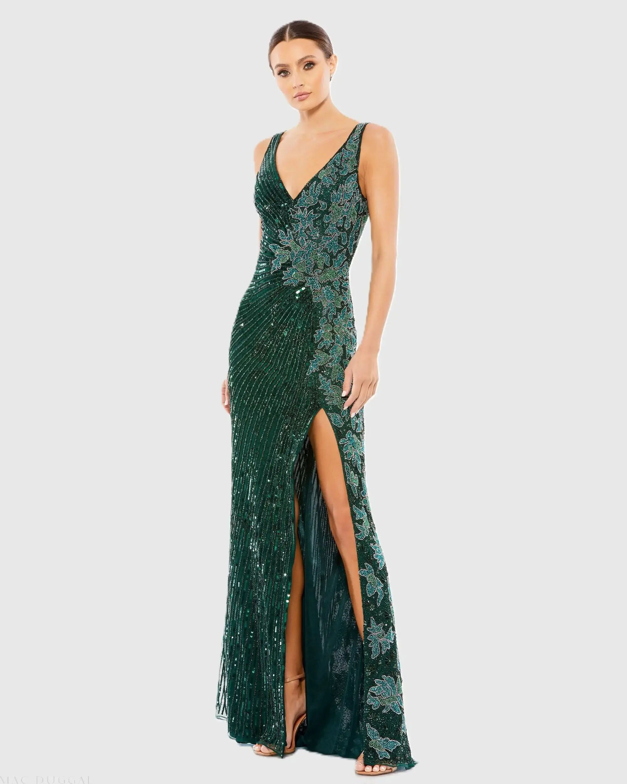 Beaded Floral Sleeveless Gown - Image 3