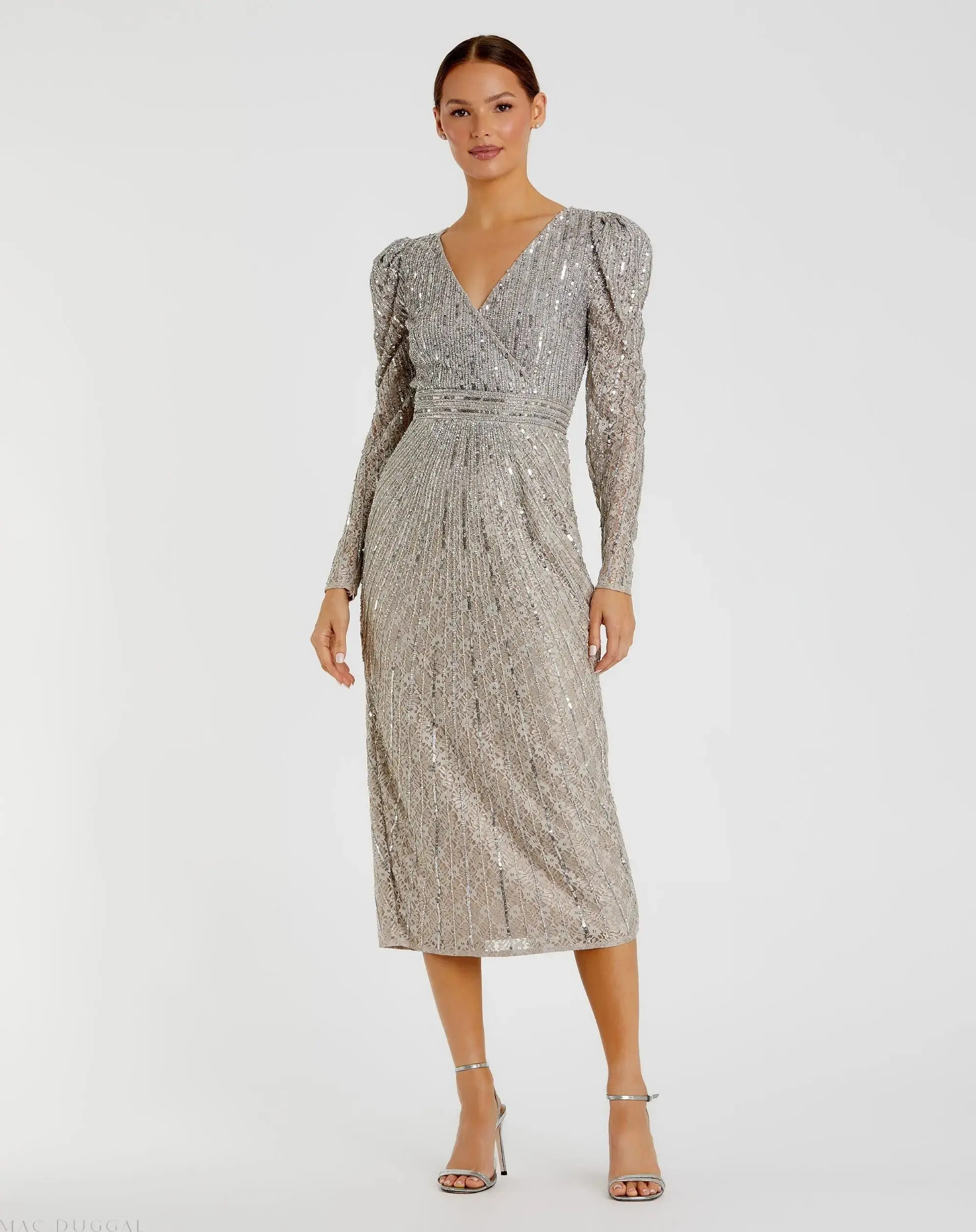 Beaded Lace Long Sleeve Midi Dress - Image 2