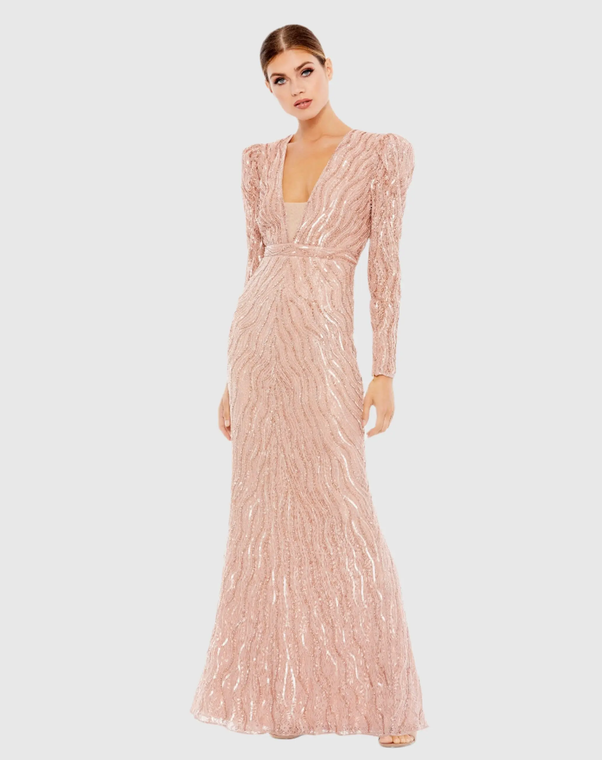 Beaded Puff Sleeve Trumpet Evening Gown - Image 2