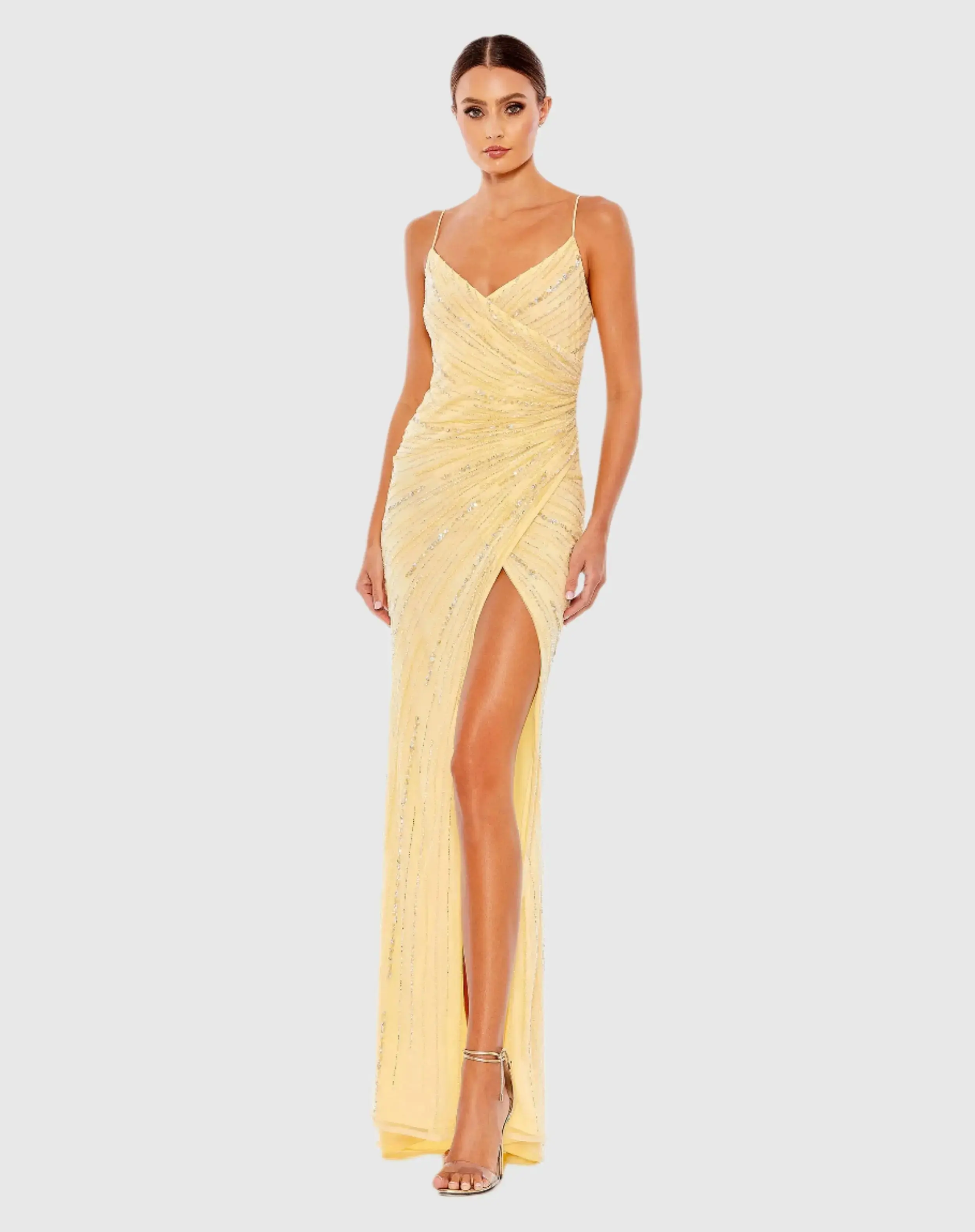Beaded Sleeveless Faux Wrap Gown - Image 2