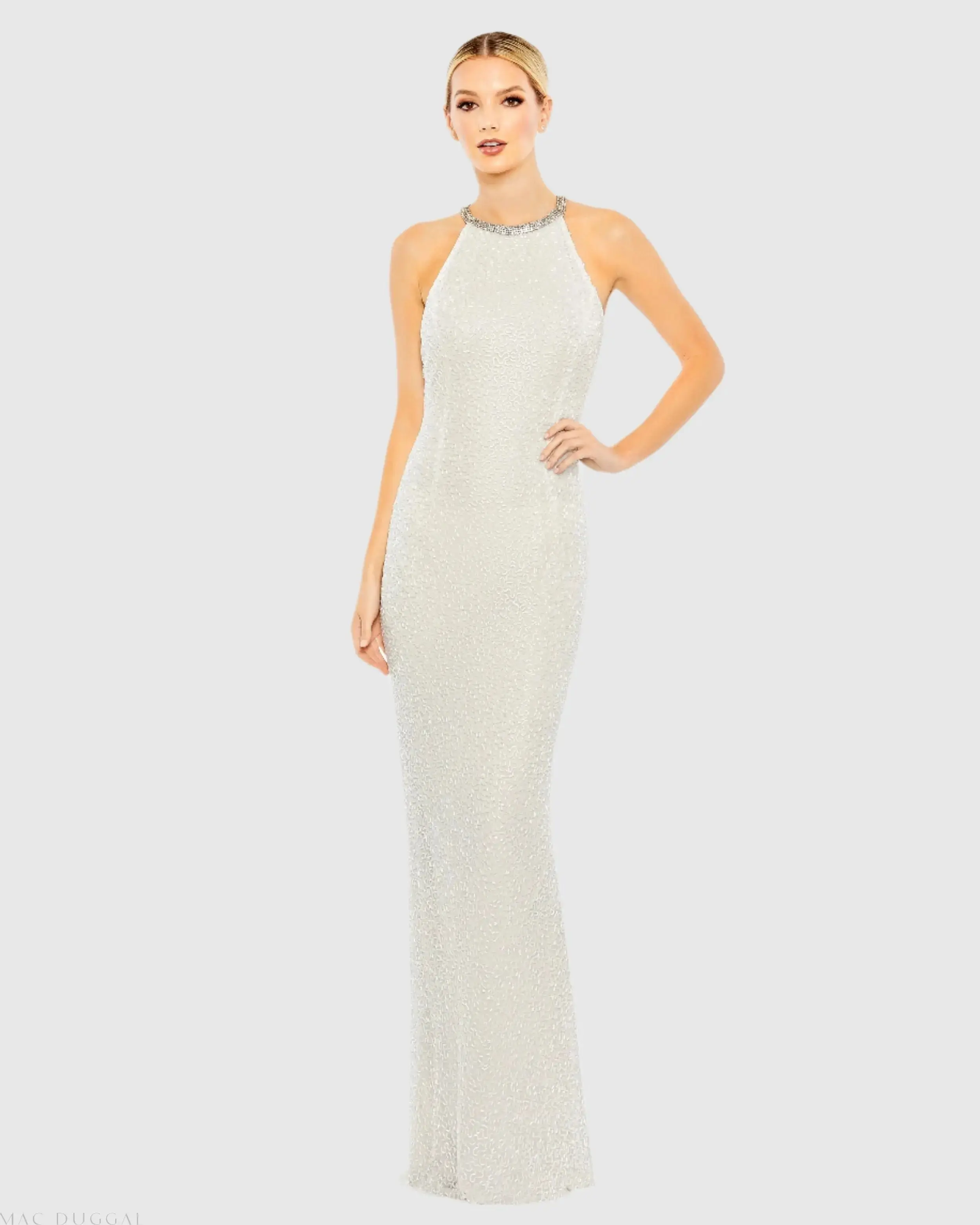 Beaded Sleeveless High Neck Column Gown - Image 2