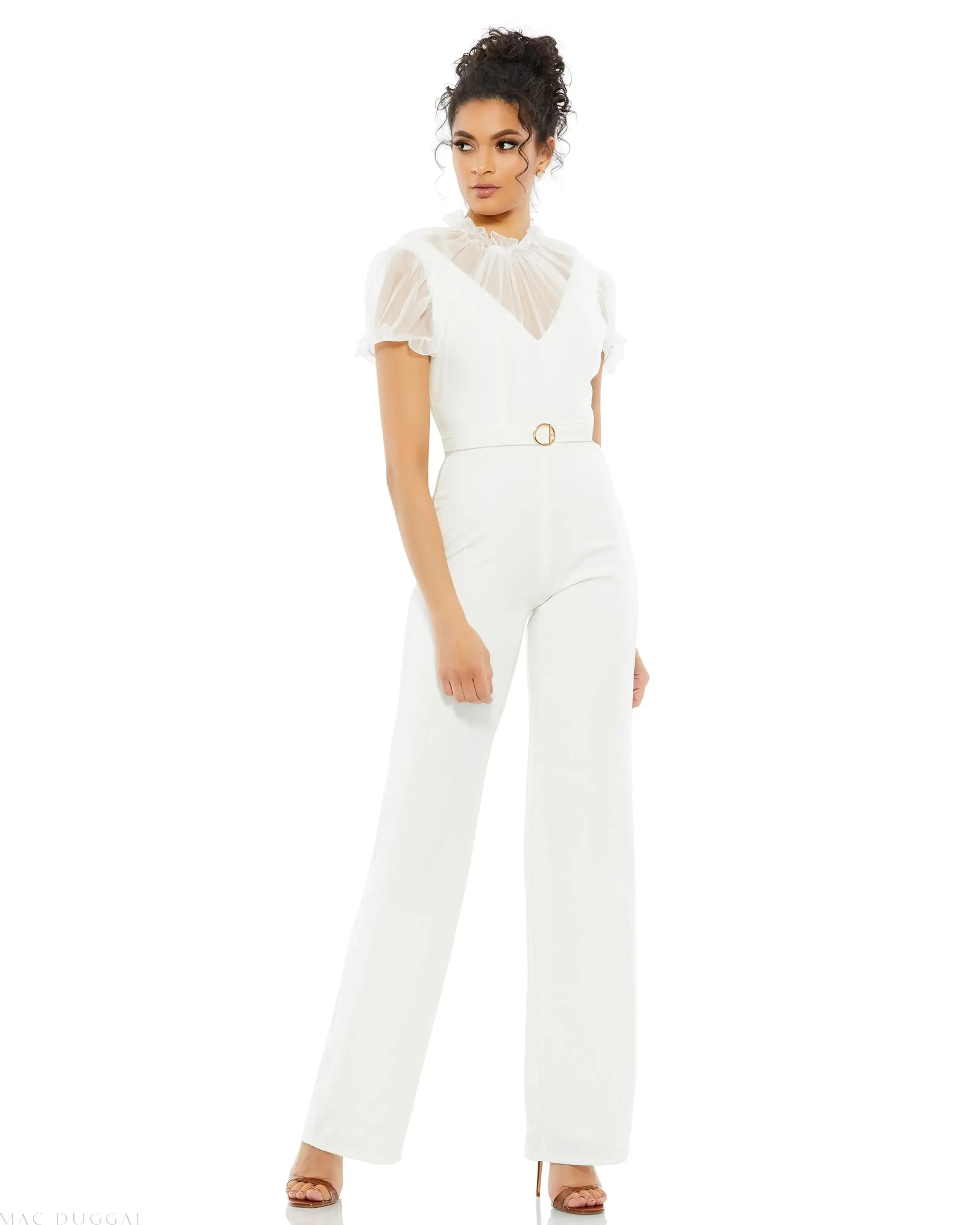 Belted Illusion High Neck Cap Sleeve Jumpsuit - Image 2