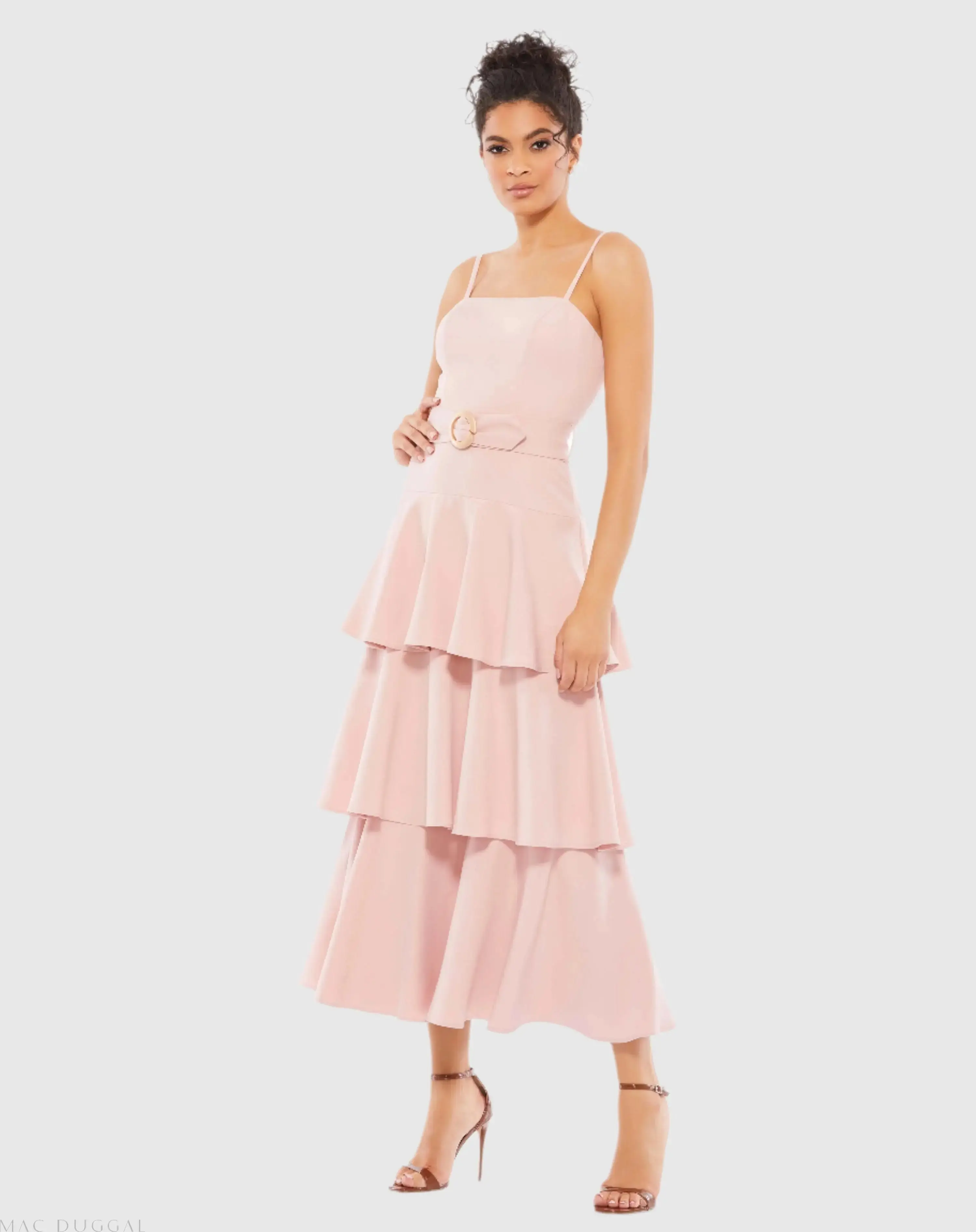 Belted Tiered Ruffle Sleeveless Midi Dress - Image 2