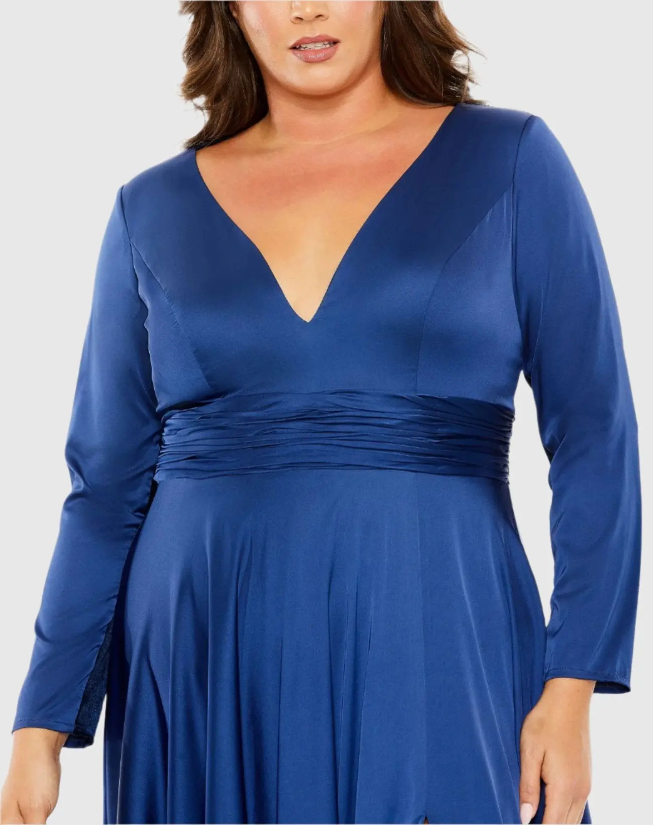 Blue Long Sleeve V Neck A Line Gown - FINAL SALE - Image 2