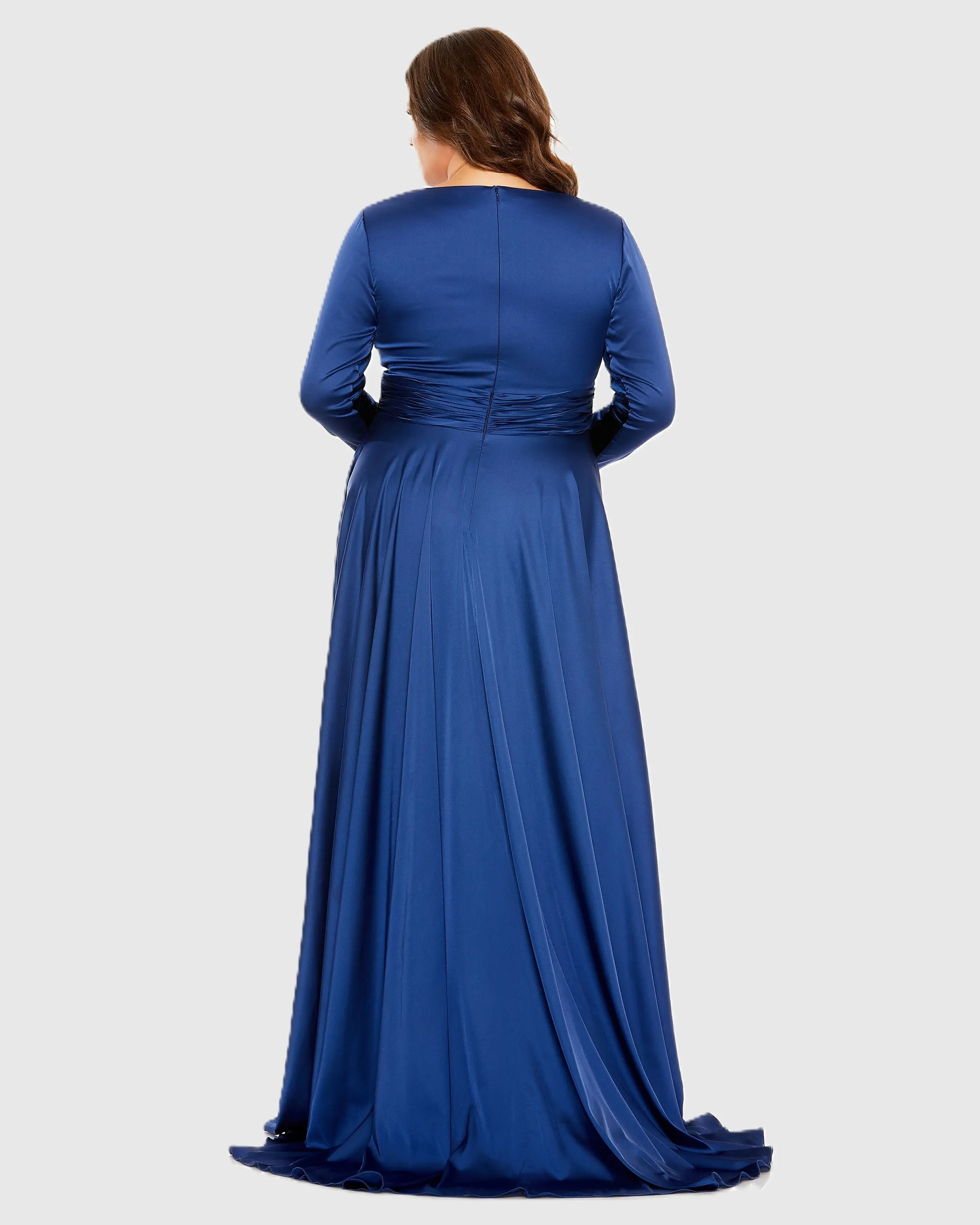 Blue Long Sleeve V Neck A Line Gown - FINAL SALE - Image 3