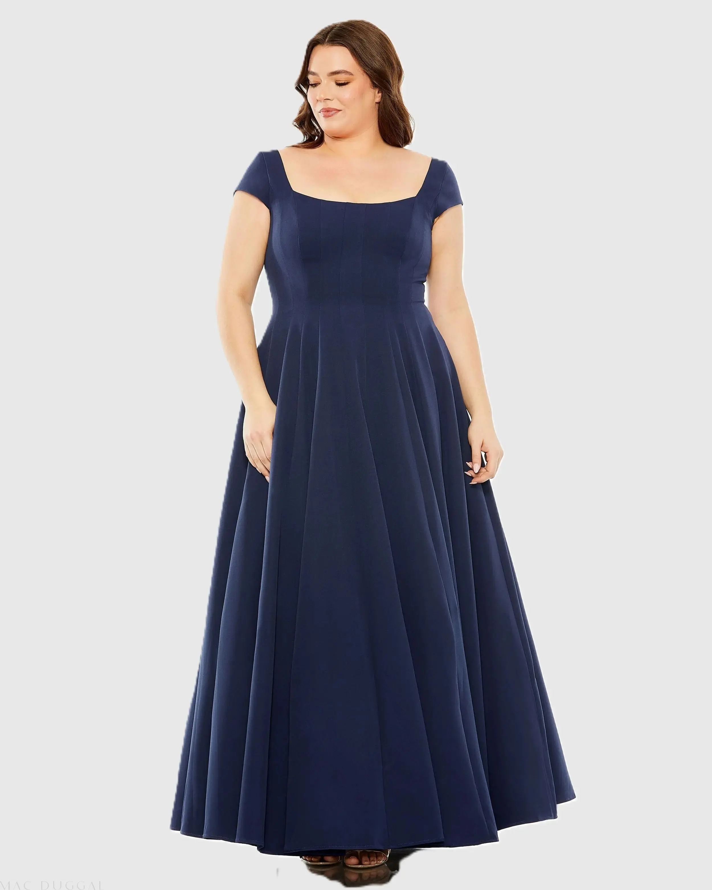 Navy Cap Sleeve Square Neck Ball Gown - FINAL SALE