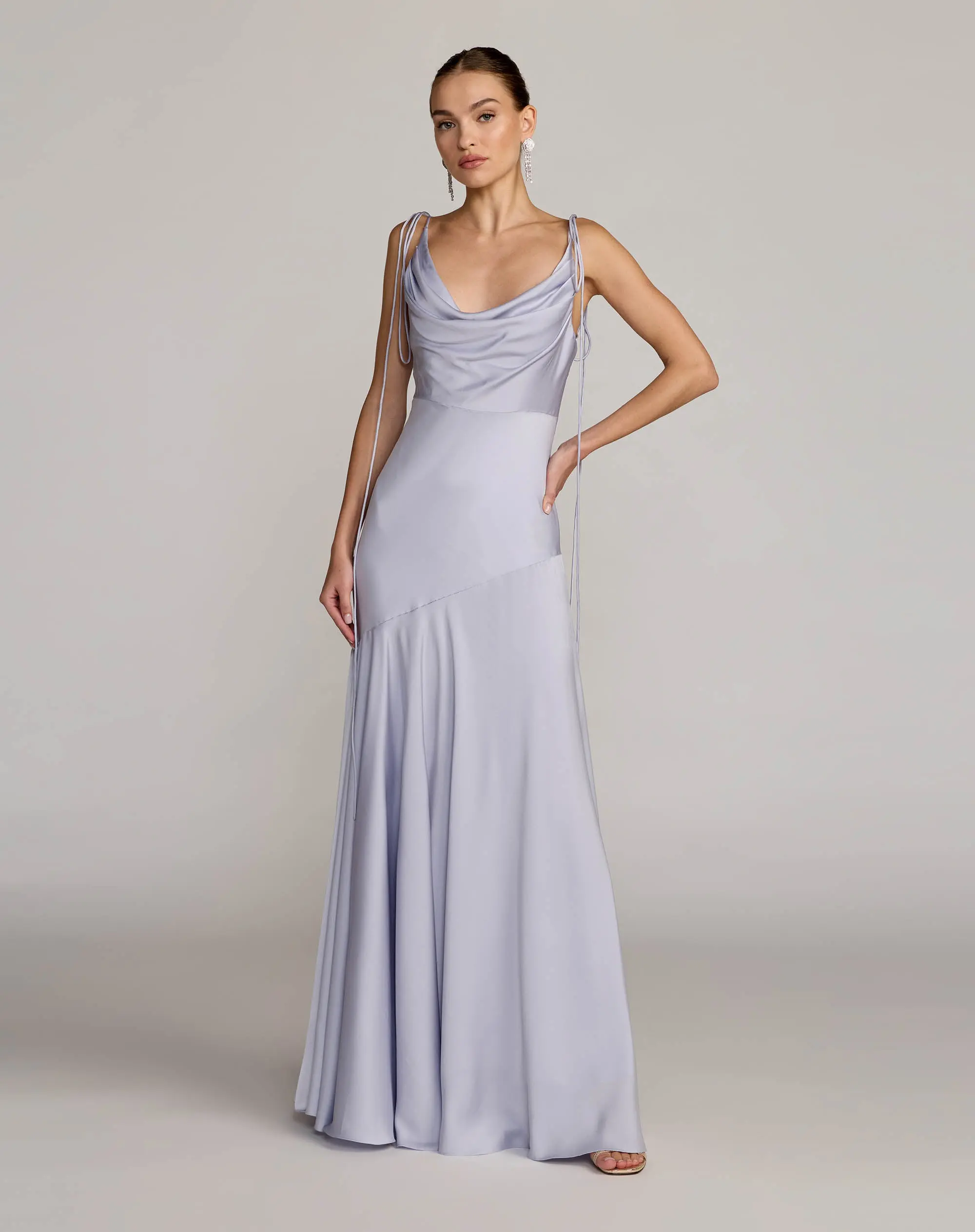 Charmeuse Cowl Neck Gown with Bow Straps - Image 2