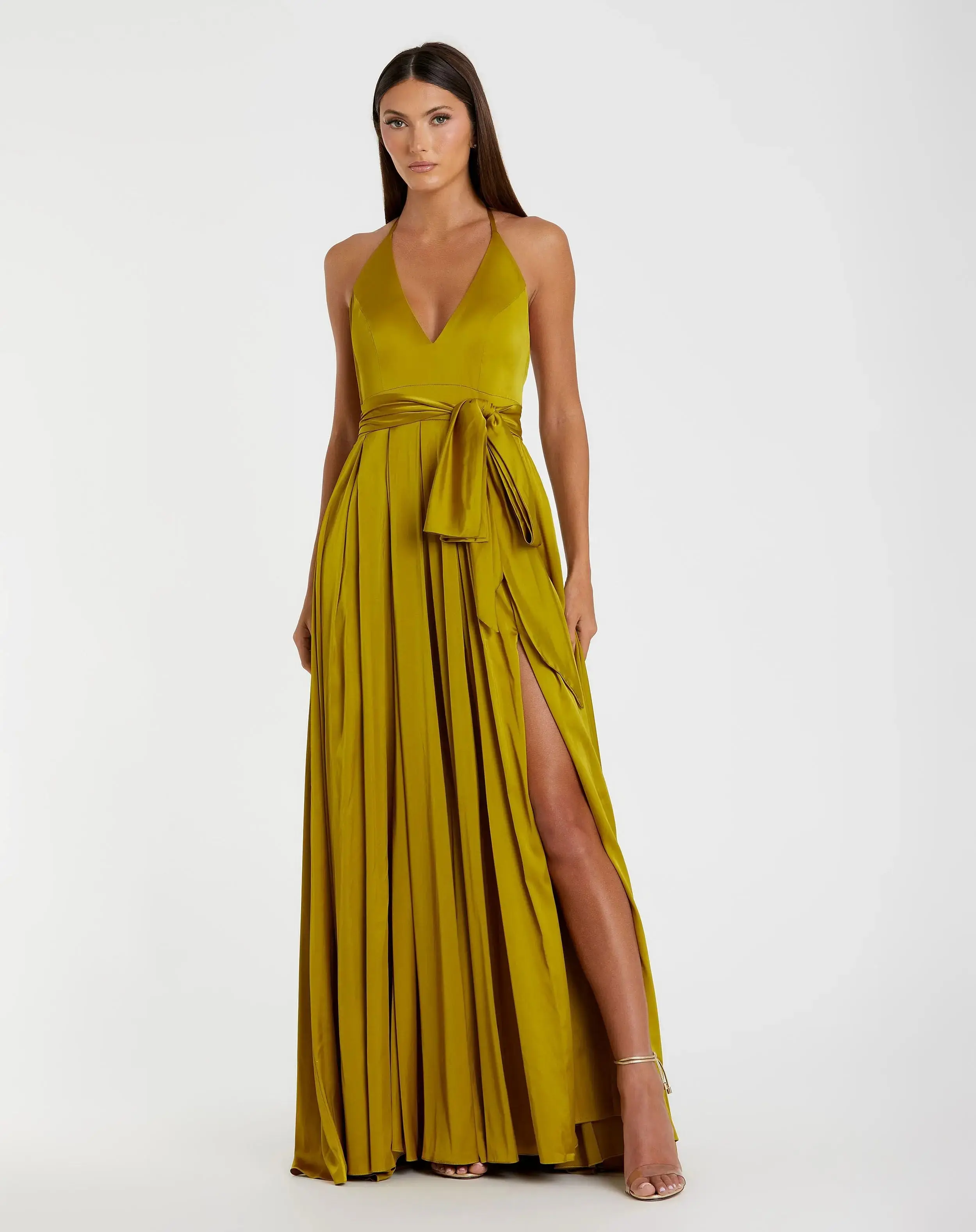 Charmeuse Halter Strap Soft Tie Waist Gown - Image 2