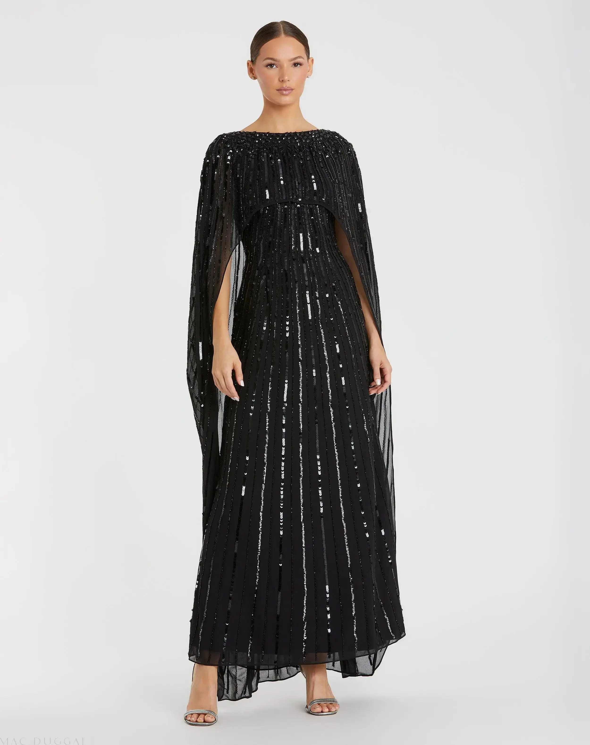 Embellished Beaded Column Cape Gown - Image 2