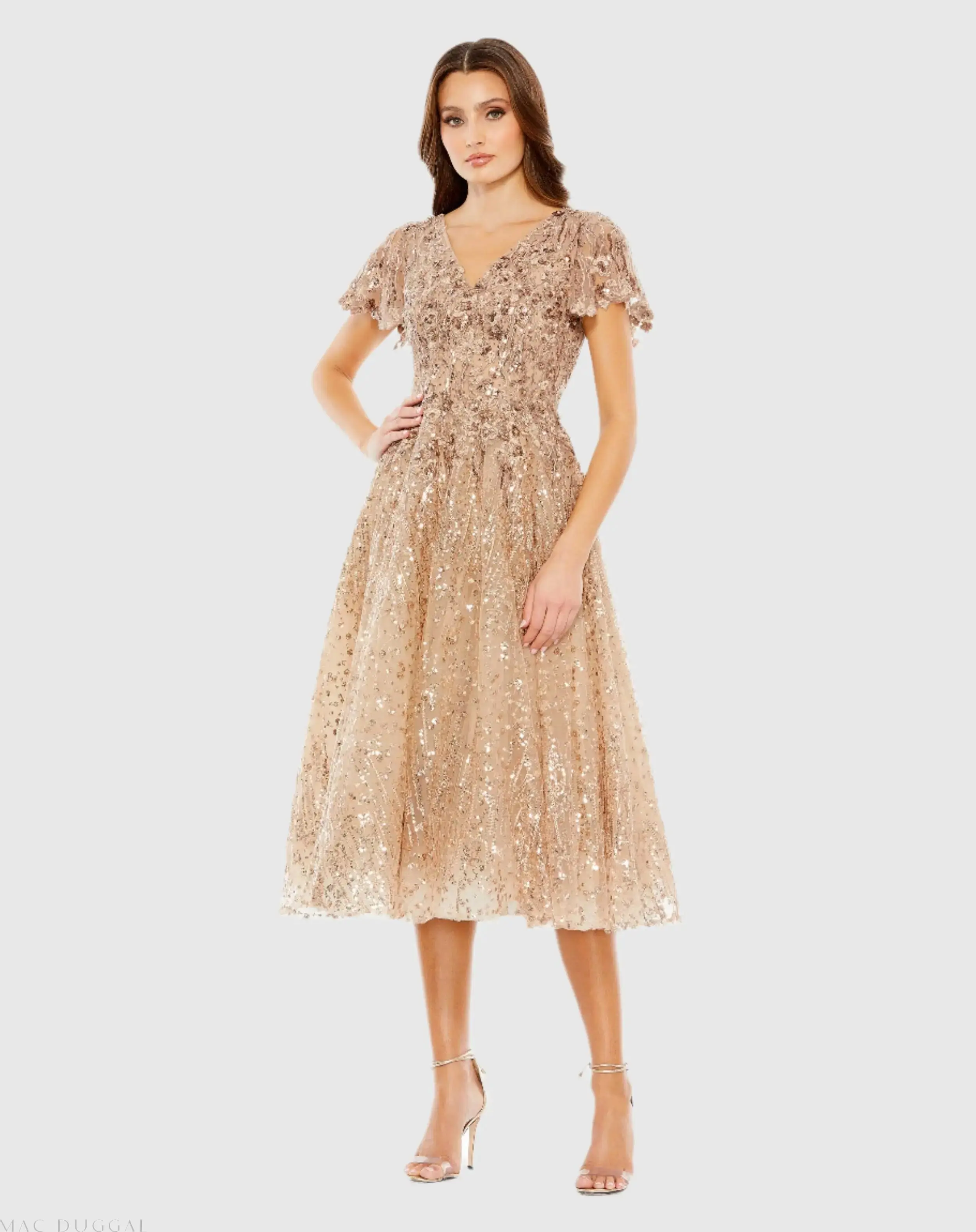 Embellished Butterfly Fit and Flare Tea-Length Dress - Image 2
