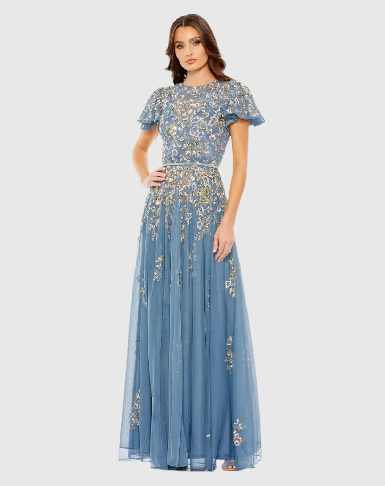 Embellished Butterfly Sleeve High Neck Gown - Image 2