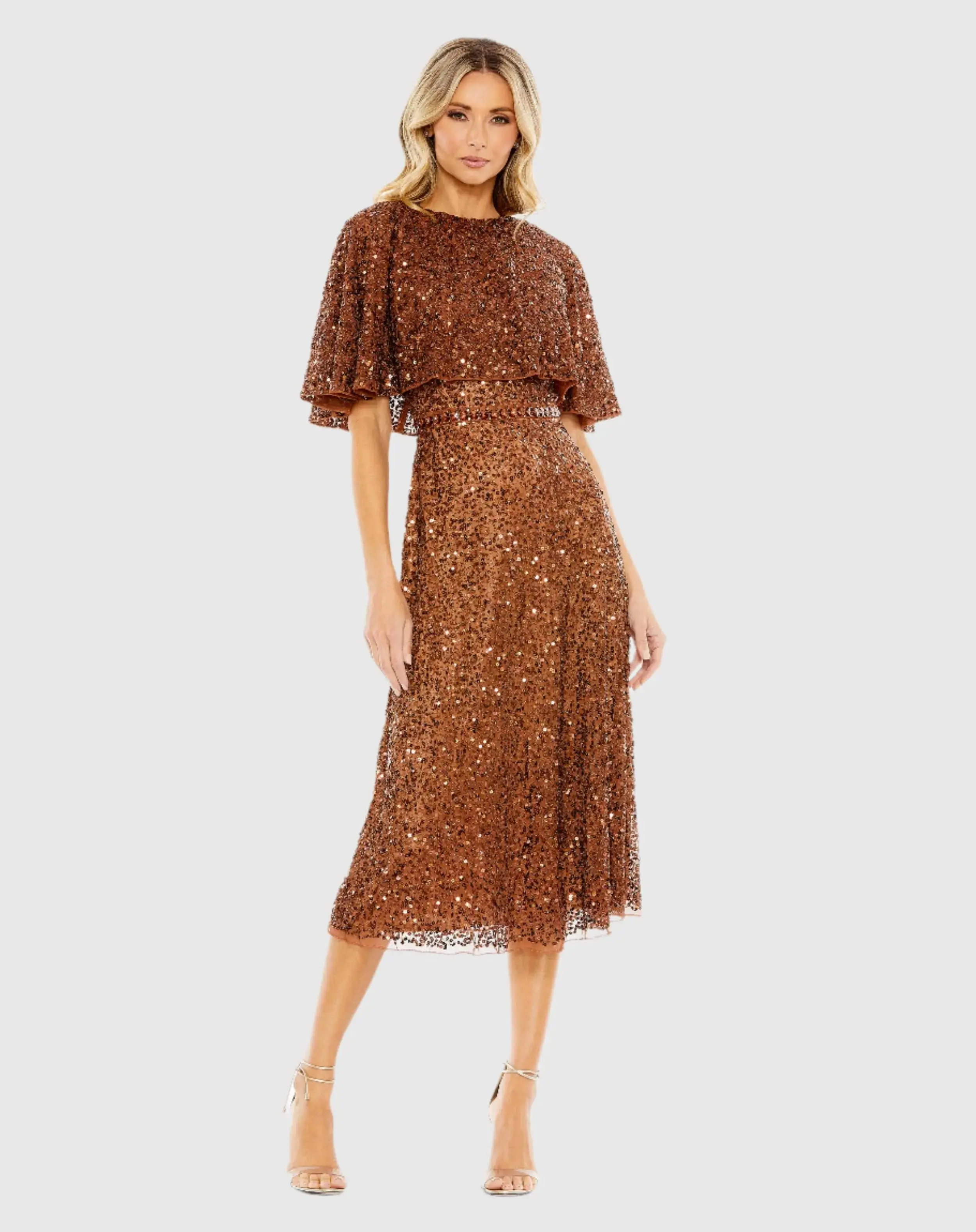 Embellished Cape High Neck Midi Dress - Image 2