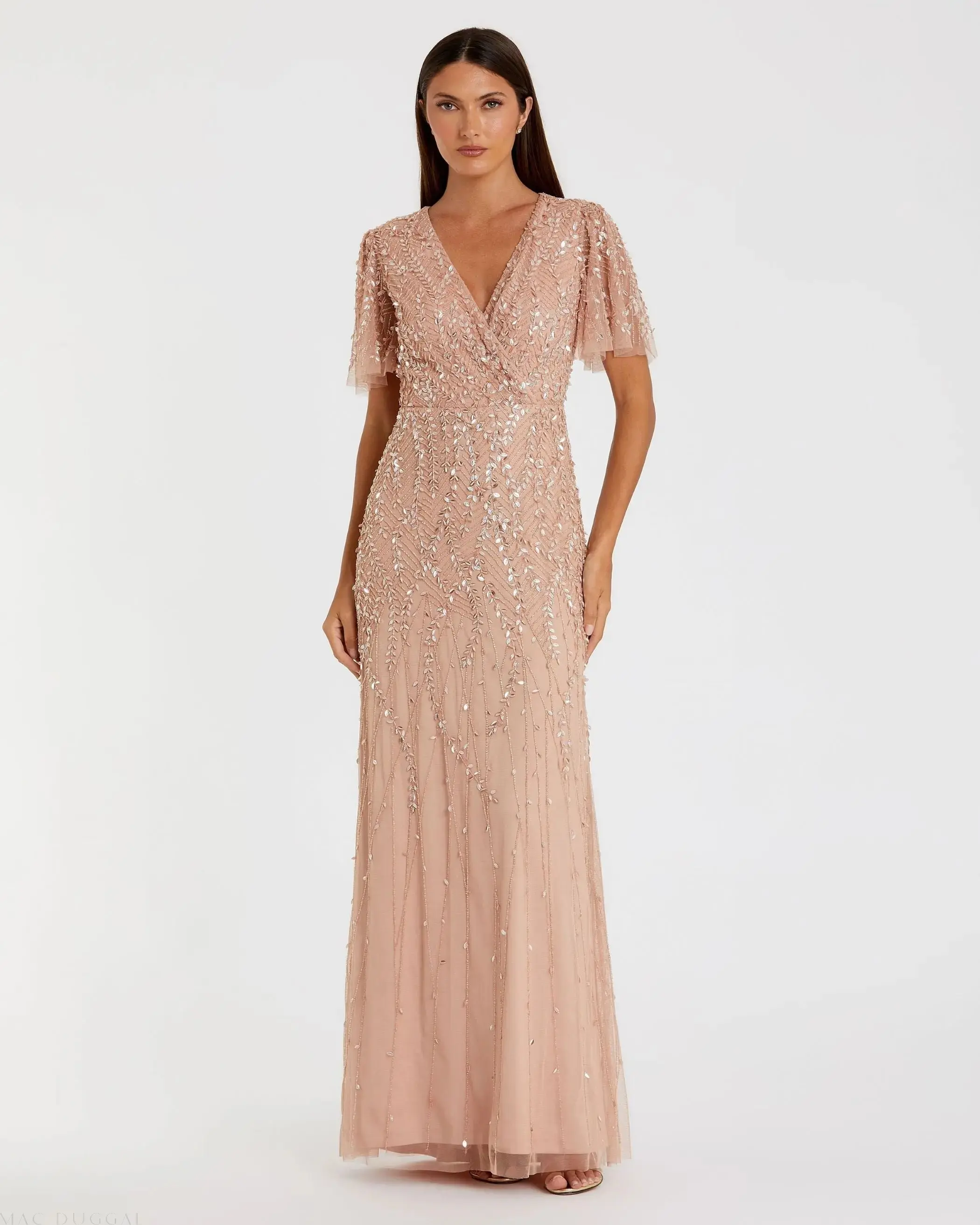Embellished Flutter Sleeve Gown - Image 2
