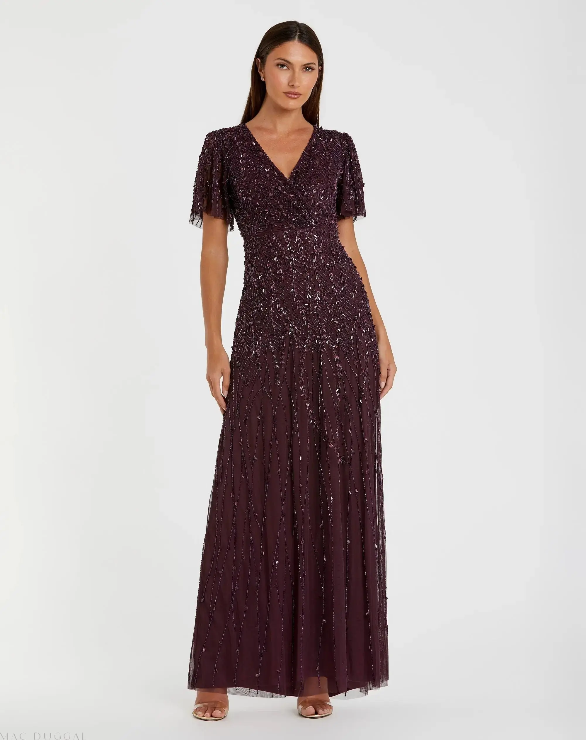 Embellished Flutter Sleeve Gown - Image 4