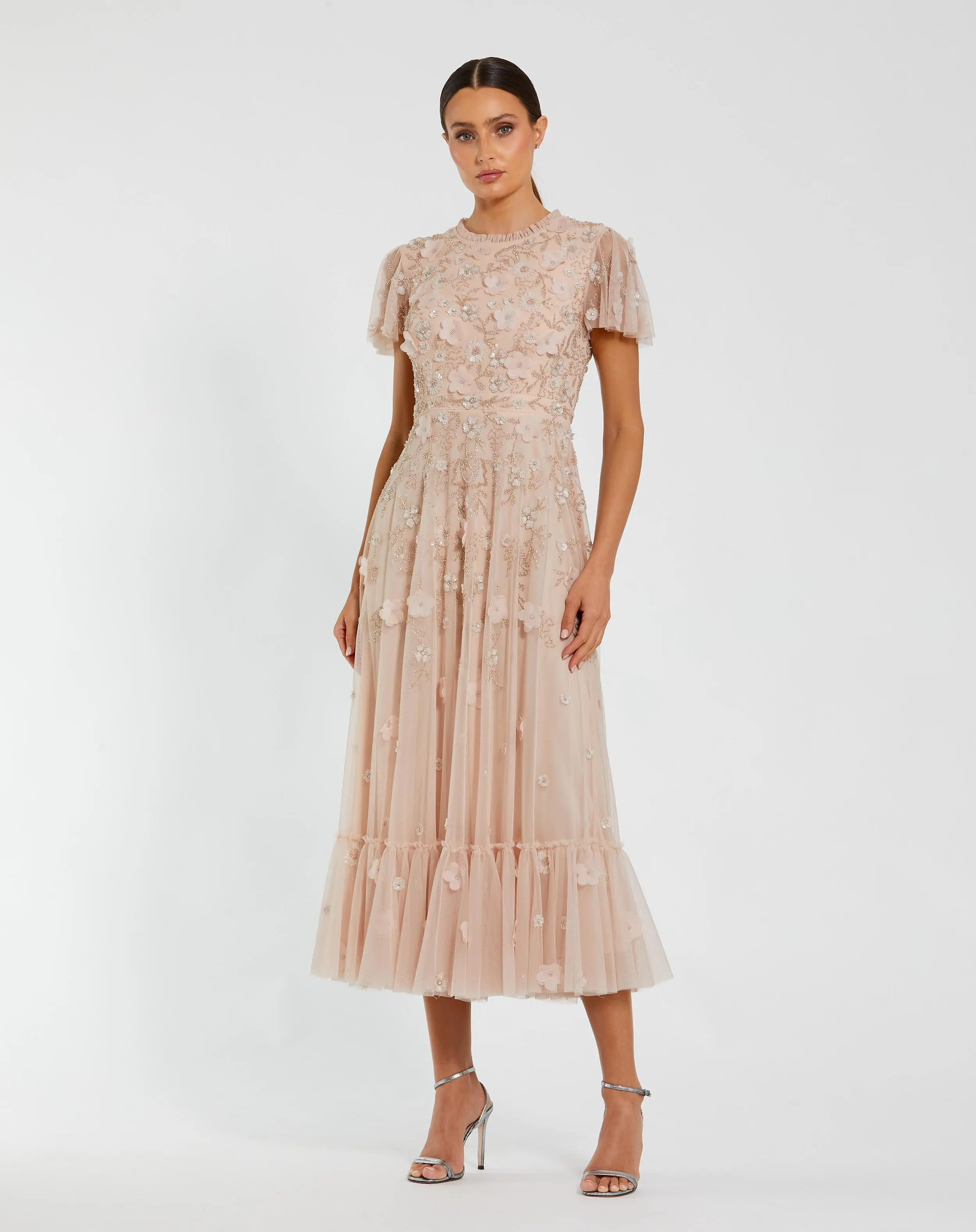 Embellished High Neck Cap Sleeve A Line Dress - Image 2