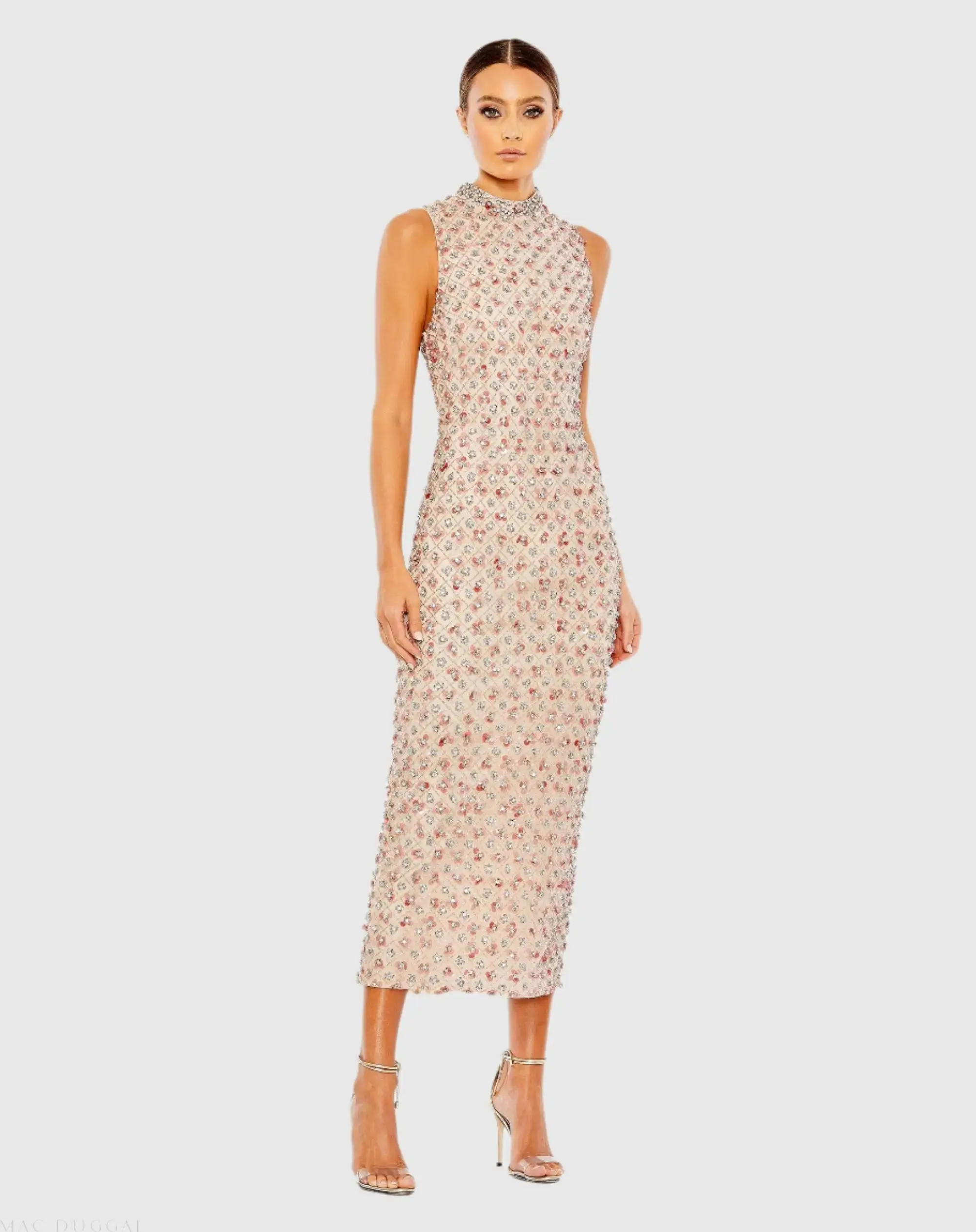 Embellished High Neck Sleeveless Column Dress - Image 2