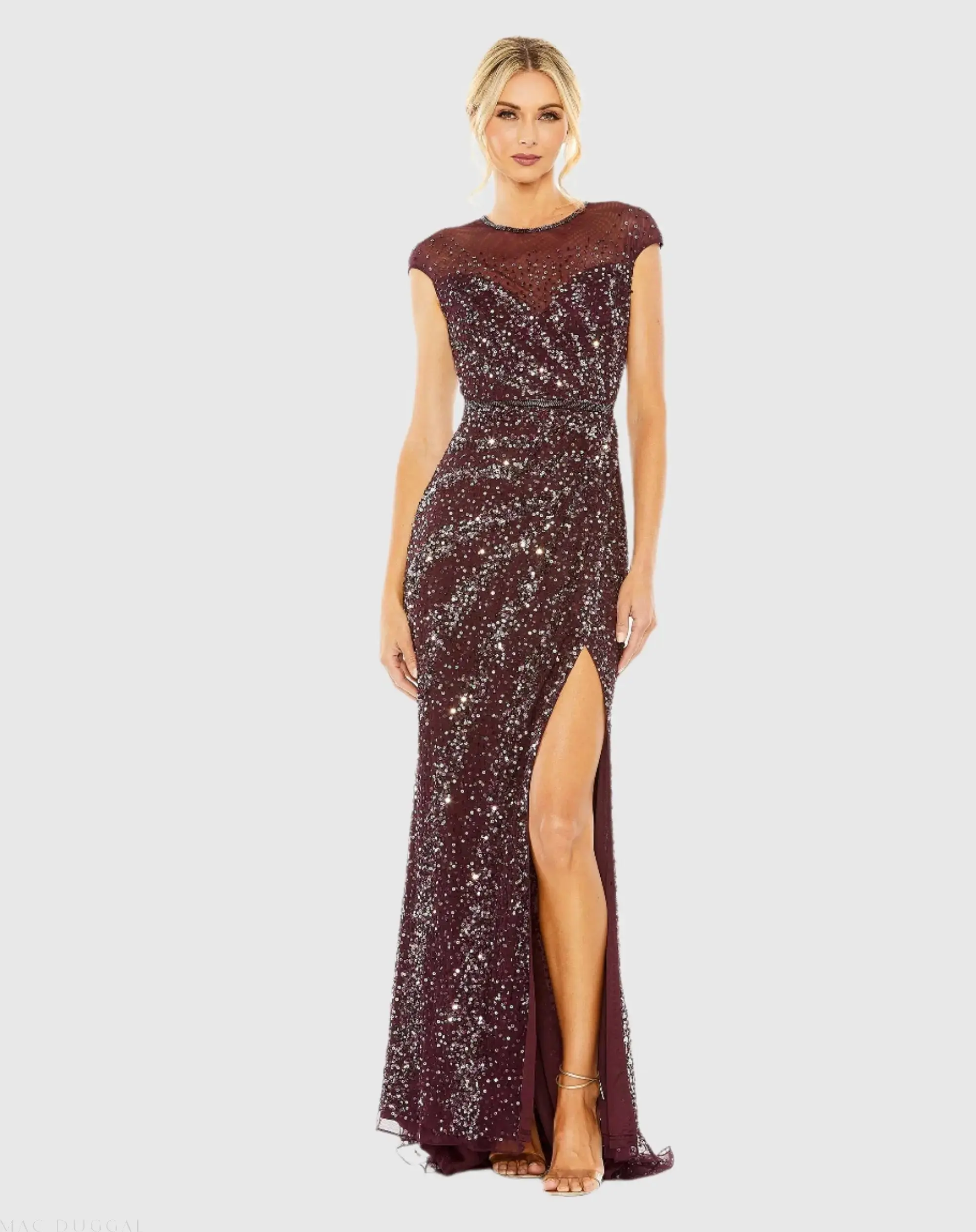 Embellished Illusion High Neck Cap Sleeve Gown - Image 3