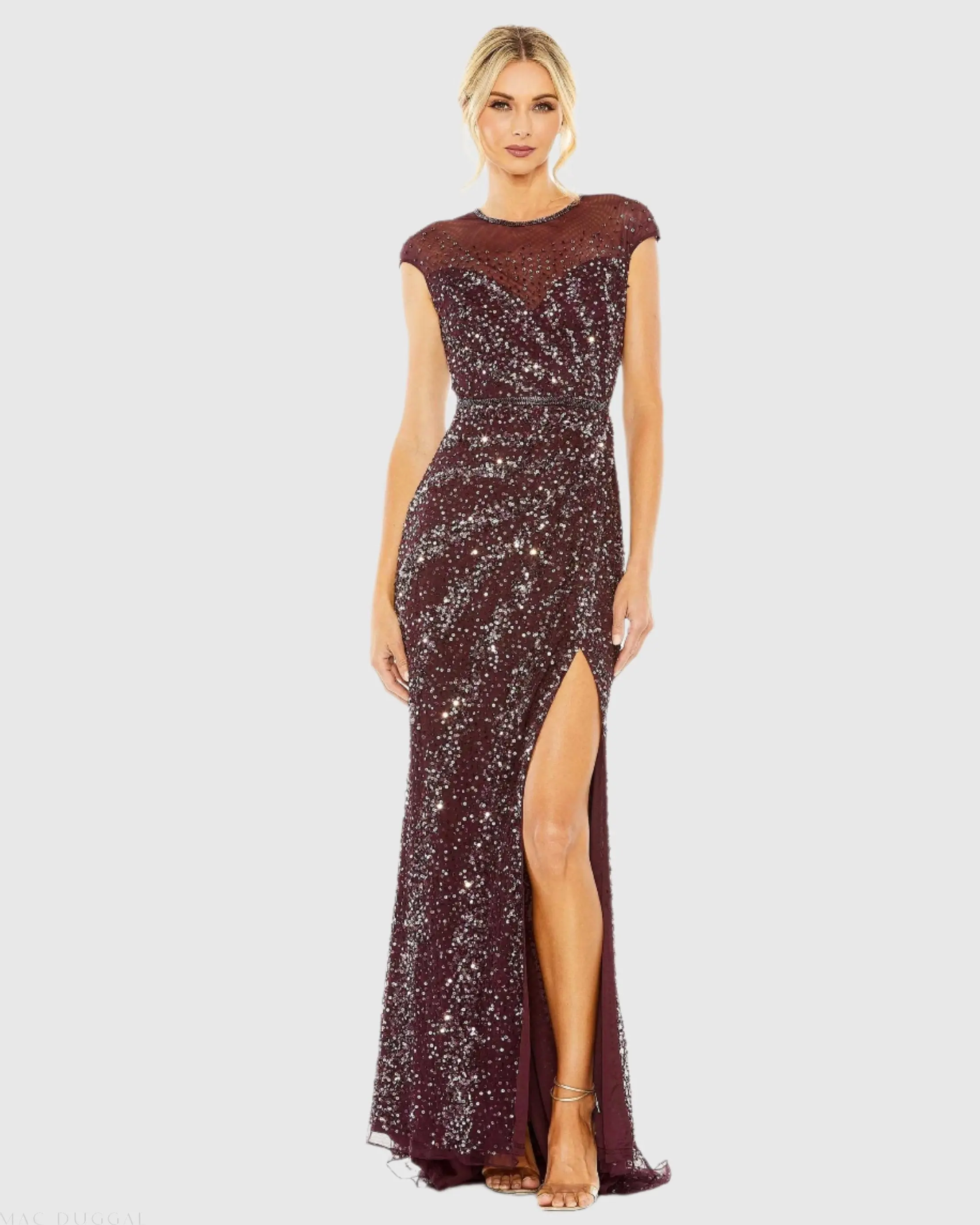 Embellished Illusion High Neck Cap Sleeve Gown - Image 4