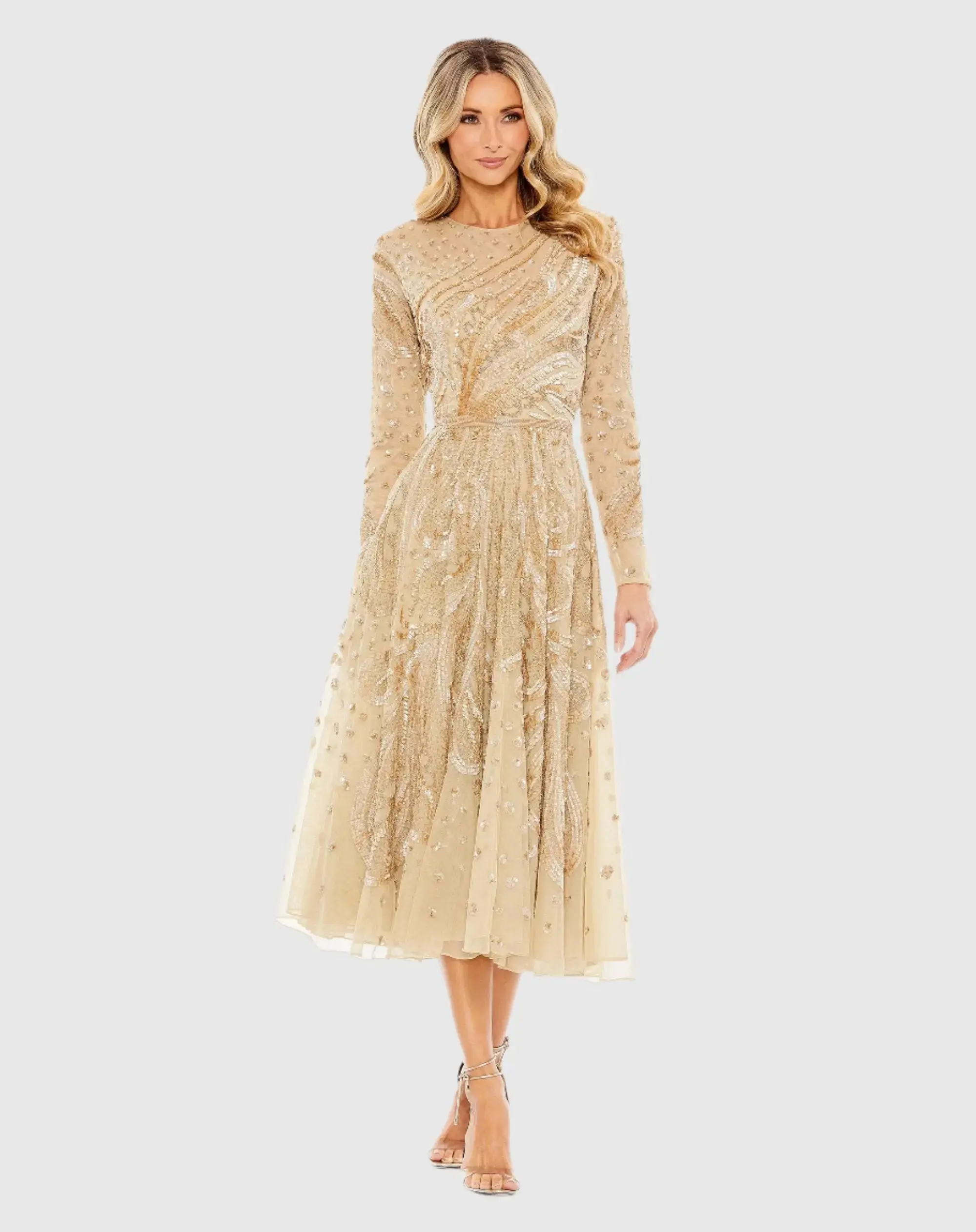 Embellished Illusion High Neck Long Sleeve Dress - Image 2