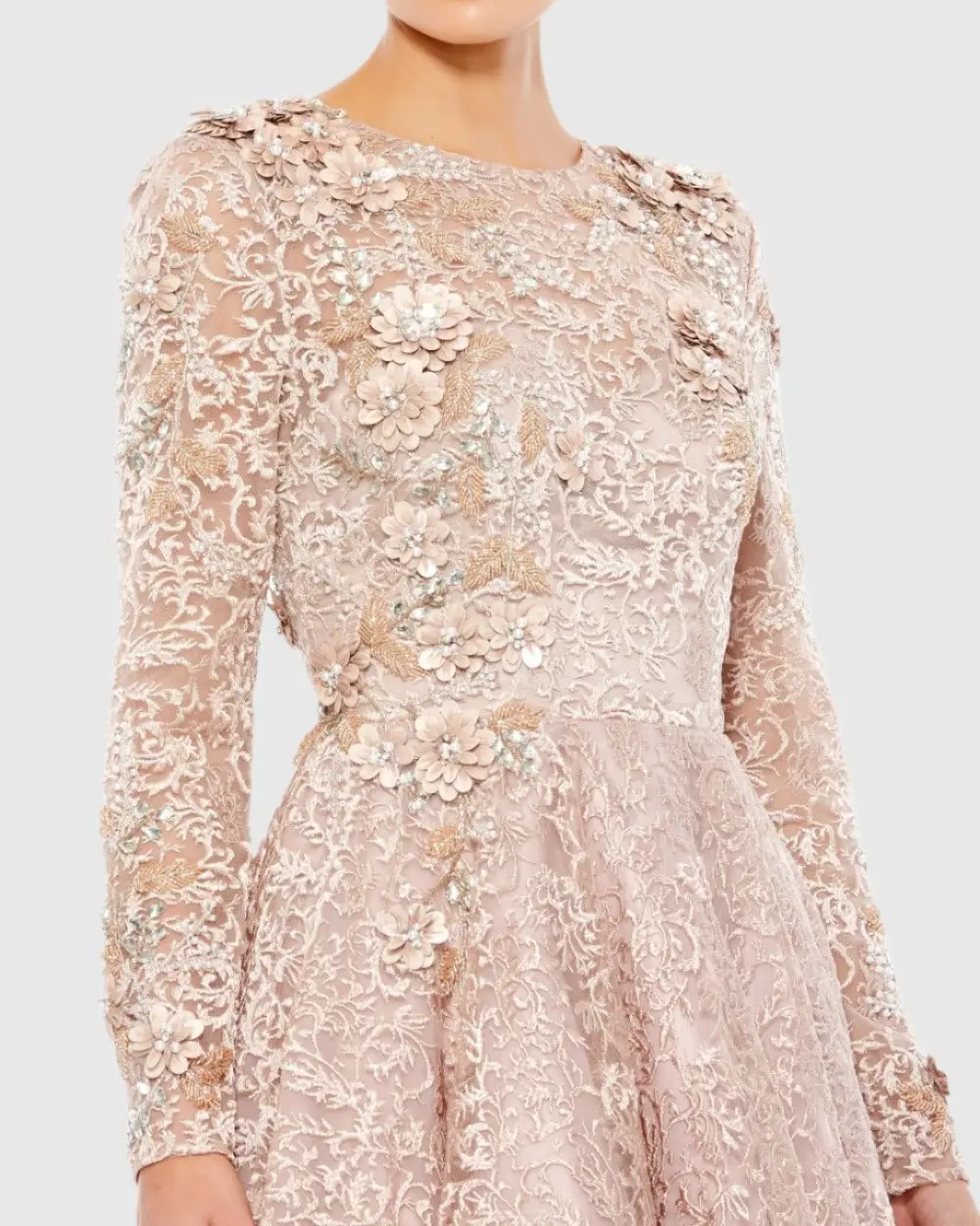 Pink Embellished Illusion Long Sleeve A Line Gown - Image 2