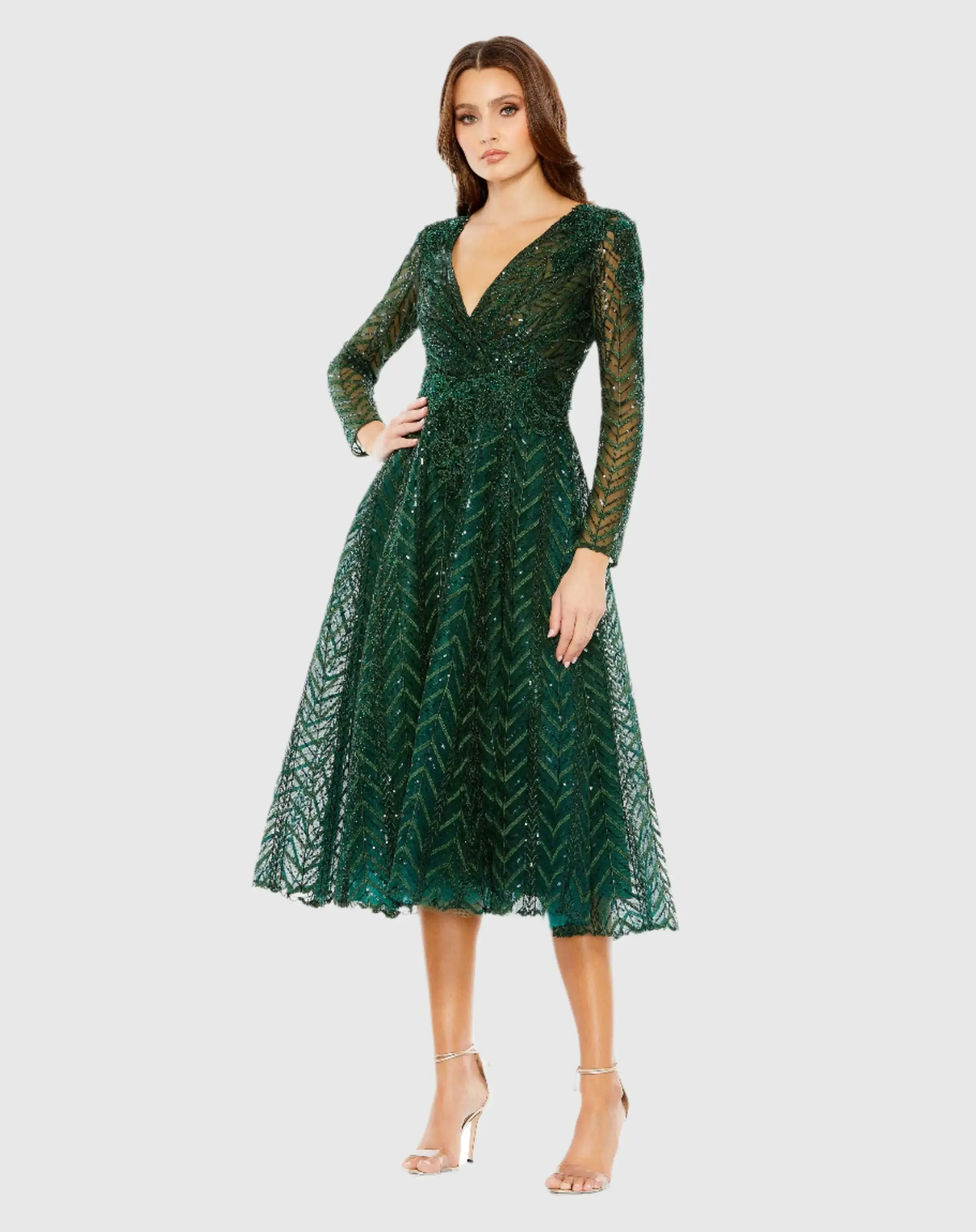 Embellished Long Sleeve Wrap Over Dress - Image 2