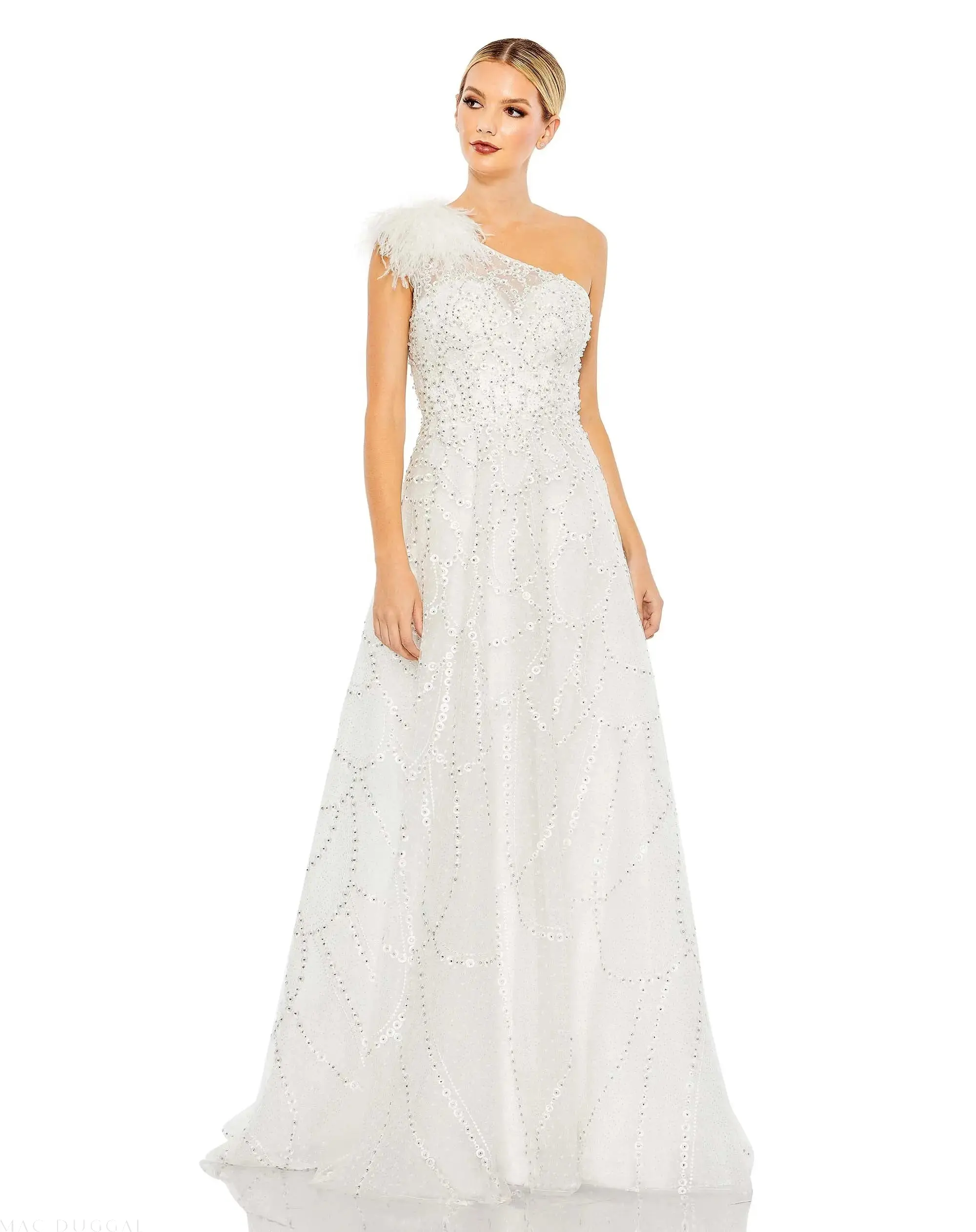 Embellished One Shoulder A Line Gown - Image 2