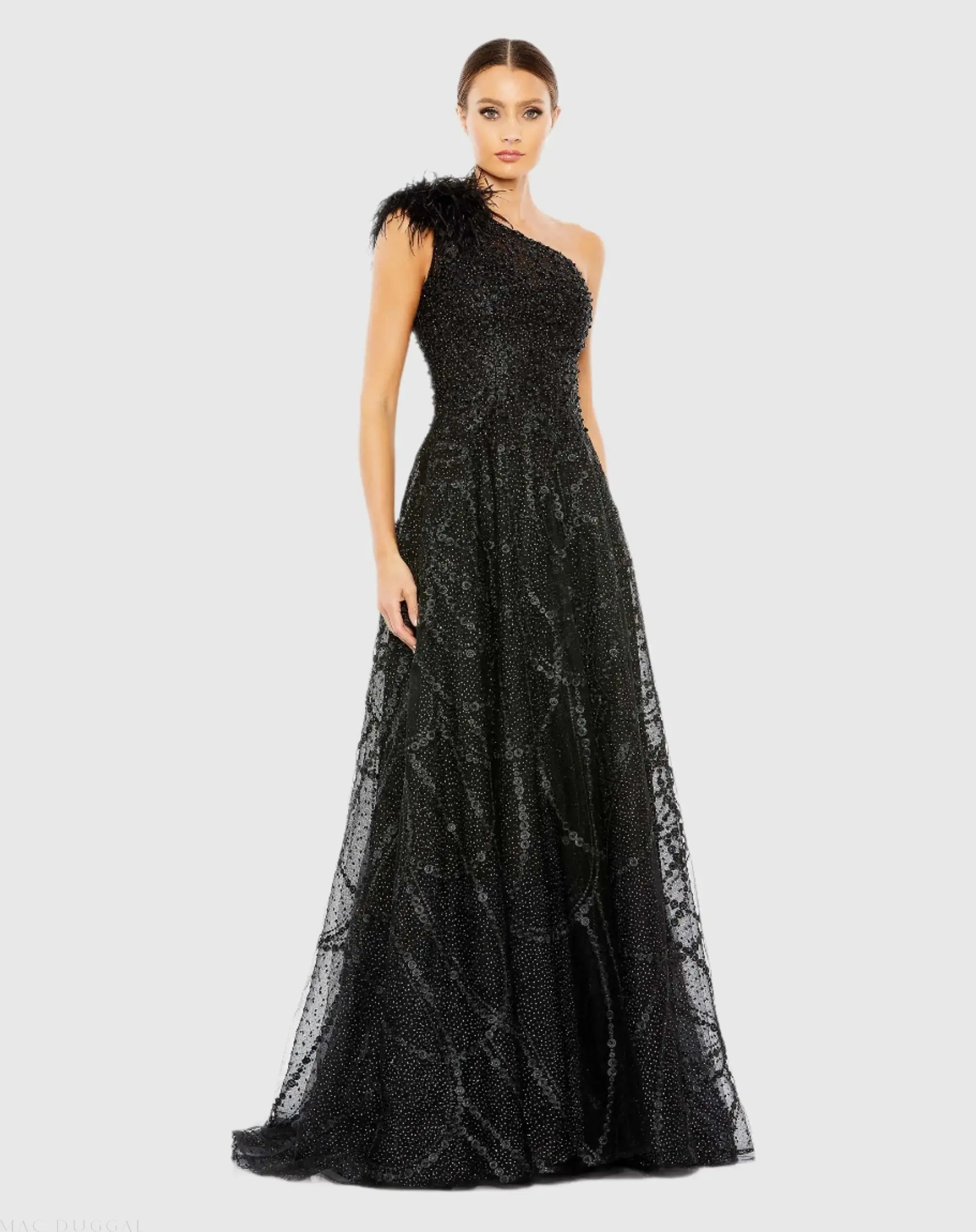 Embellished One Shoulder A Line Gown - Image 3