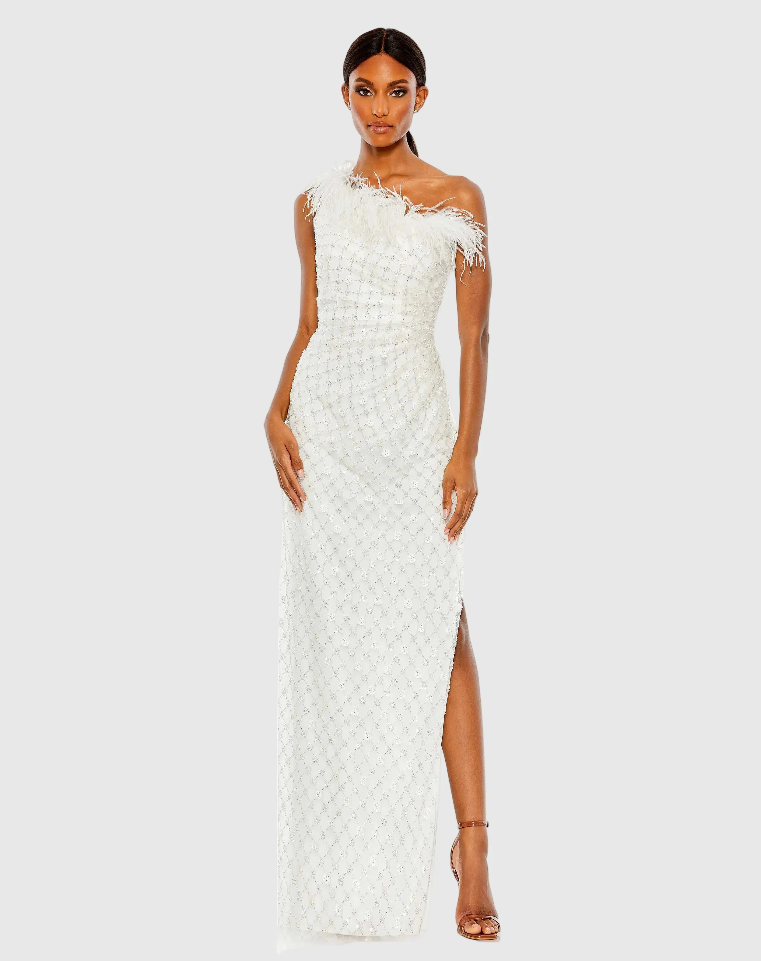Embellished One Shoulder Gown w/ Ostrich Feathers - Image 2