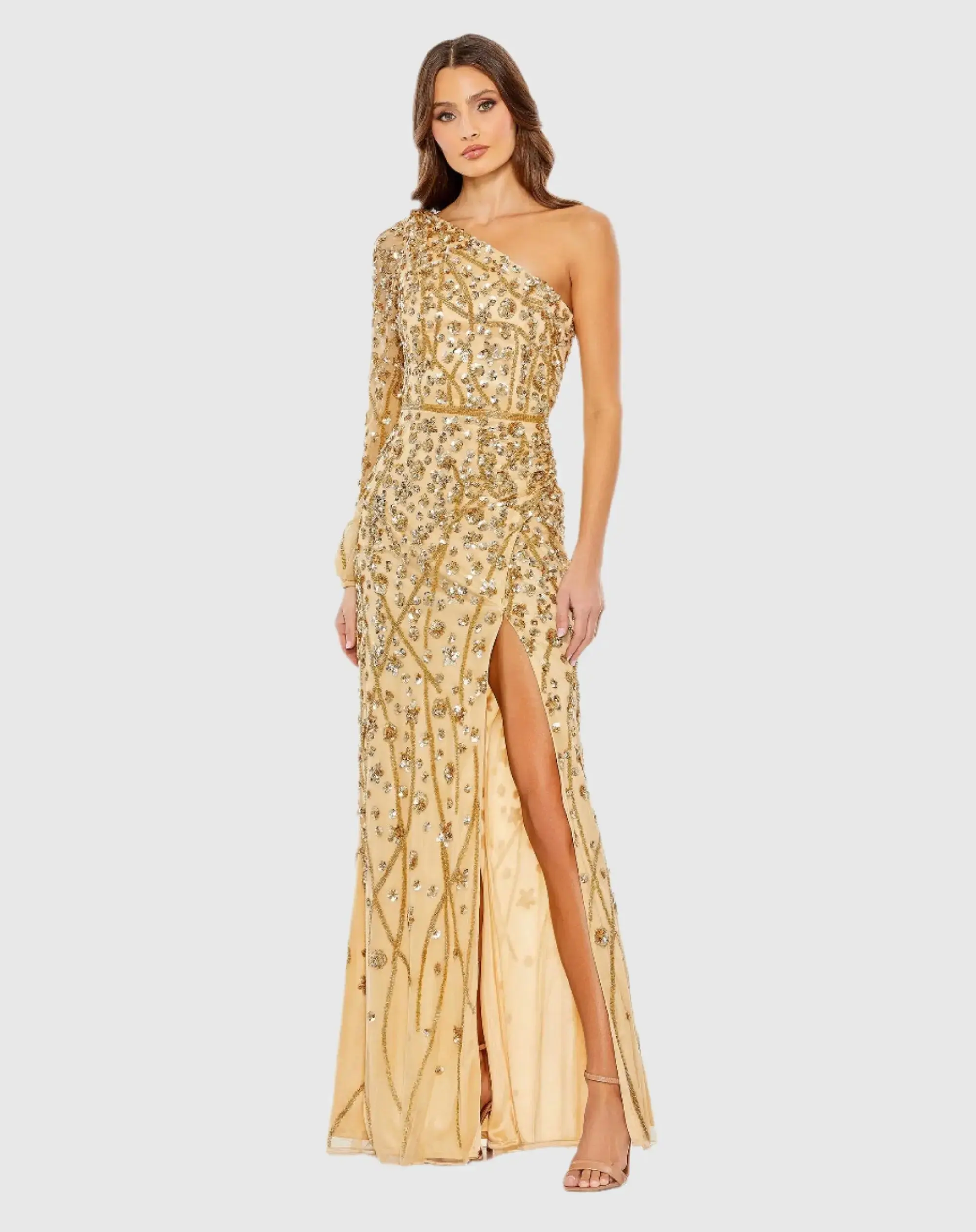 Embellished One Sleeve Faux Wrap Gown - Image 2