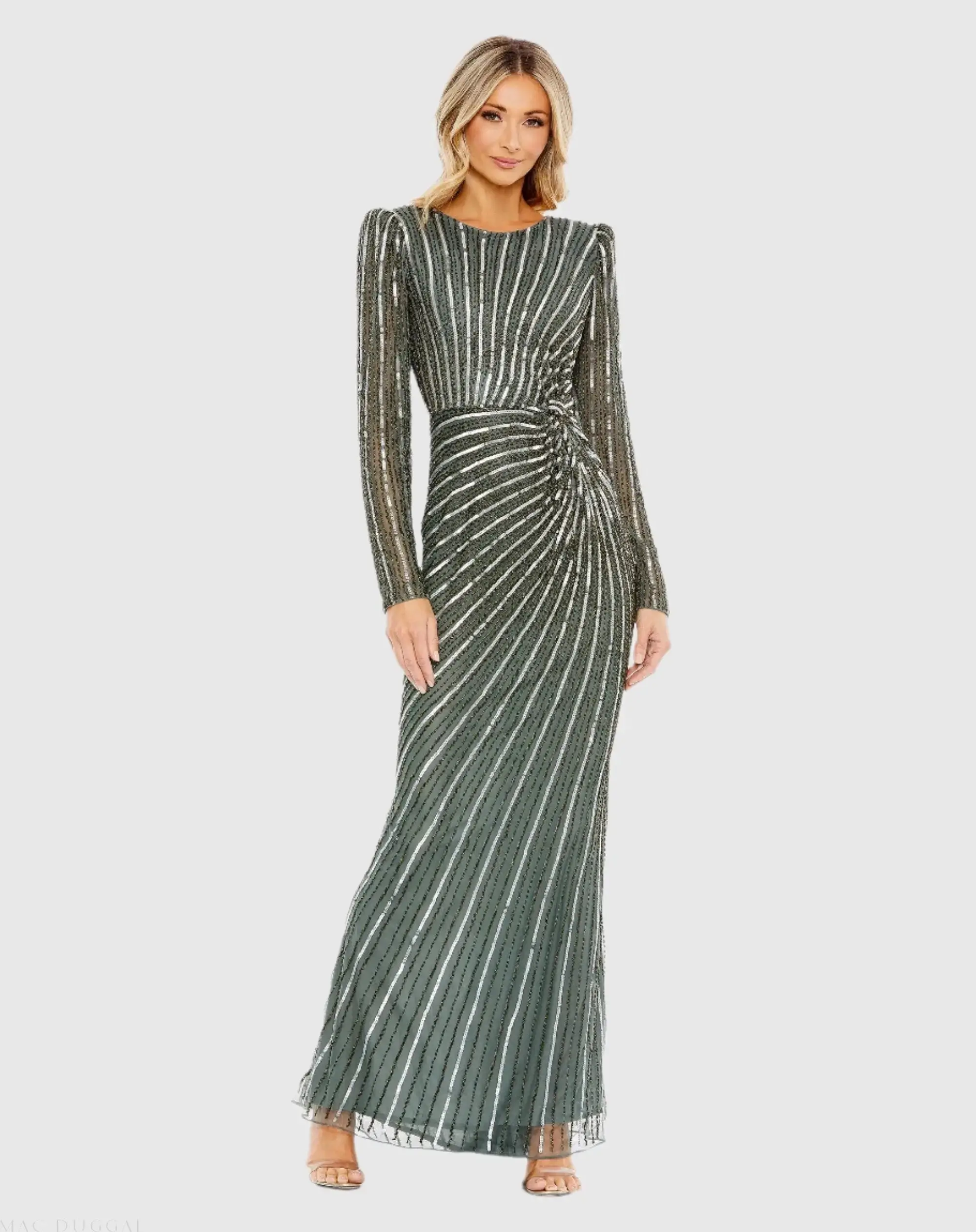 Embellished Puff Sleeve Side Knot Gown - Image 3