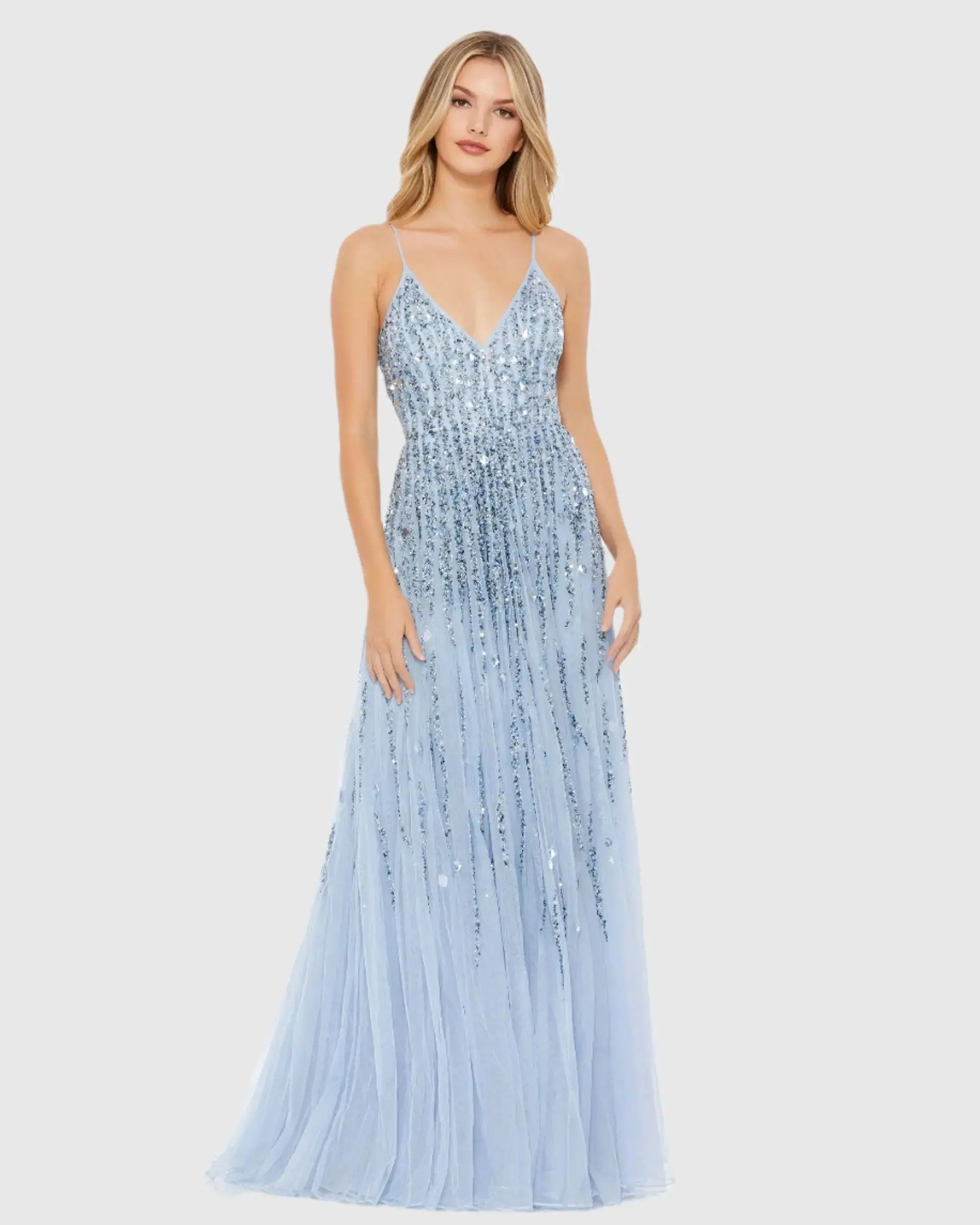 Embellished V Neck Sleeveless A Line Gown - Image 2