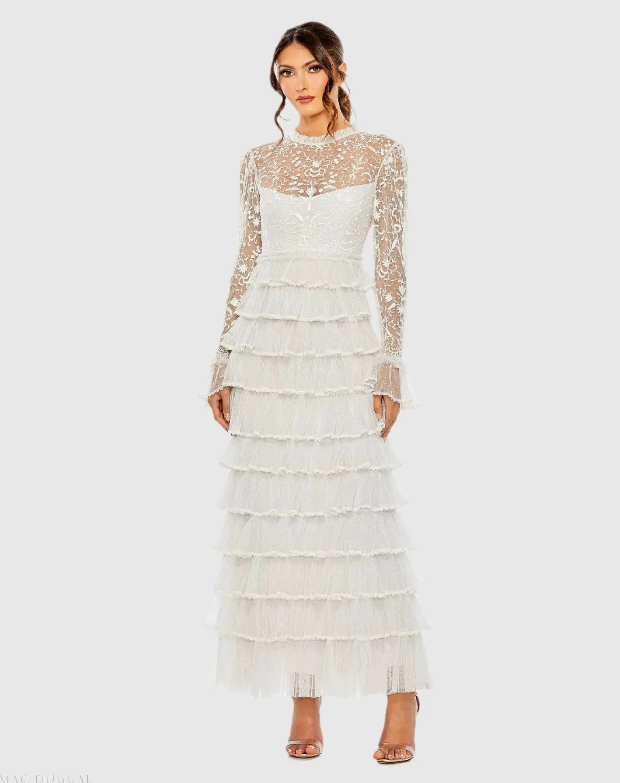 Embroidered Long Sleeve Ruffled Tiered Dress - Image 2