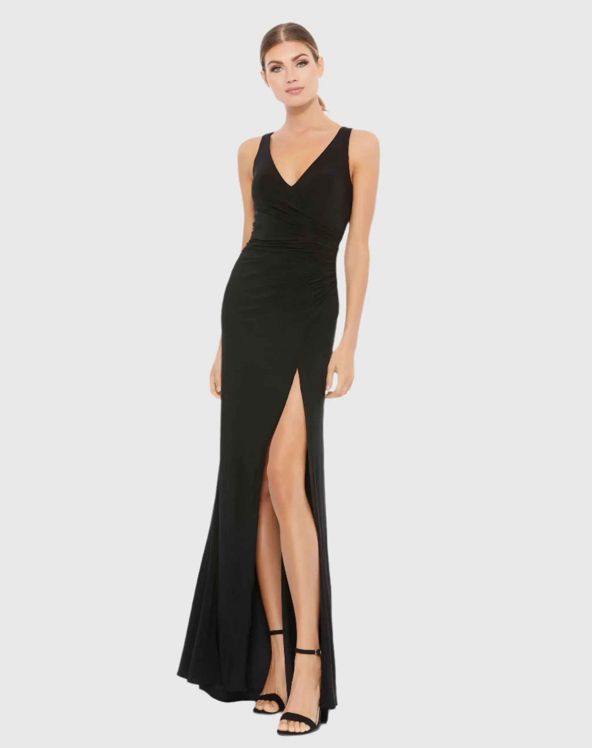 Faux Wrap Sleeveless V Neck Gown - Image 2