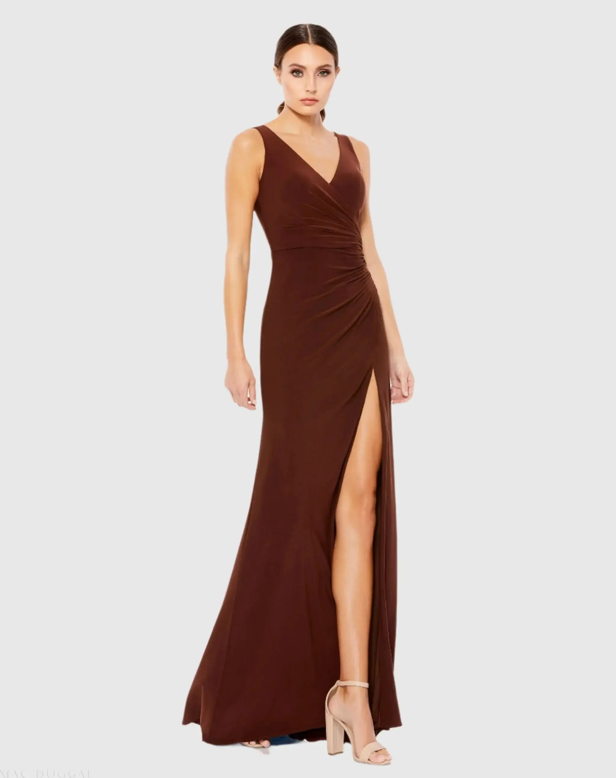 Faux Wrap Sleeveless V Neck Gown - Image 4