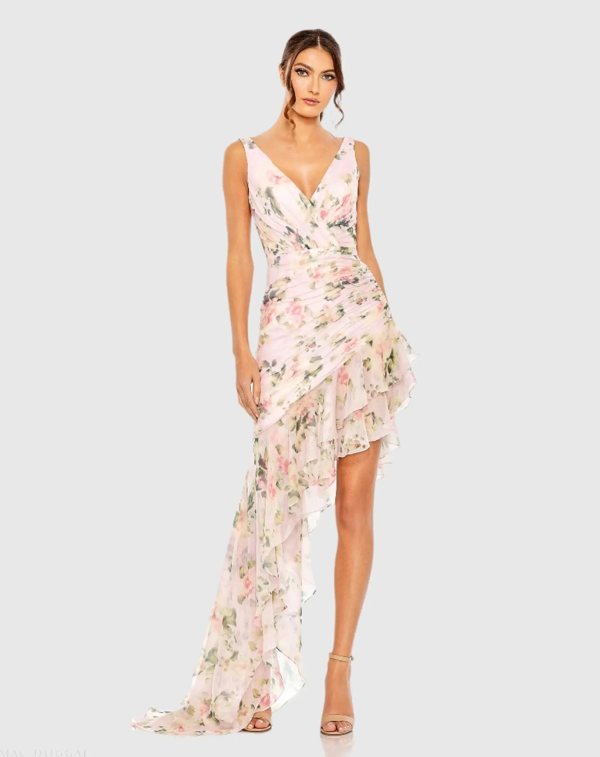 Floral Print Asymmetrical Ruffle Hem Dress - Image 2