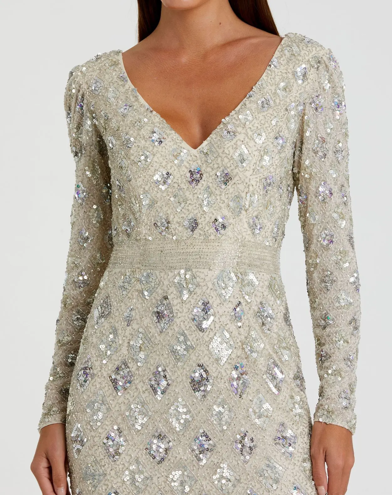 Silver Geometric Embellished Evening Gown - FINAL SALE - Image 2